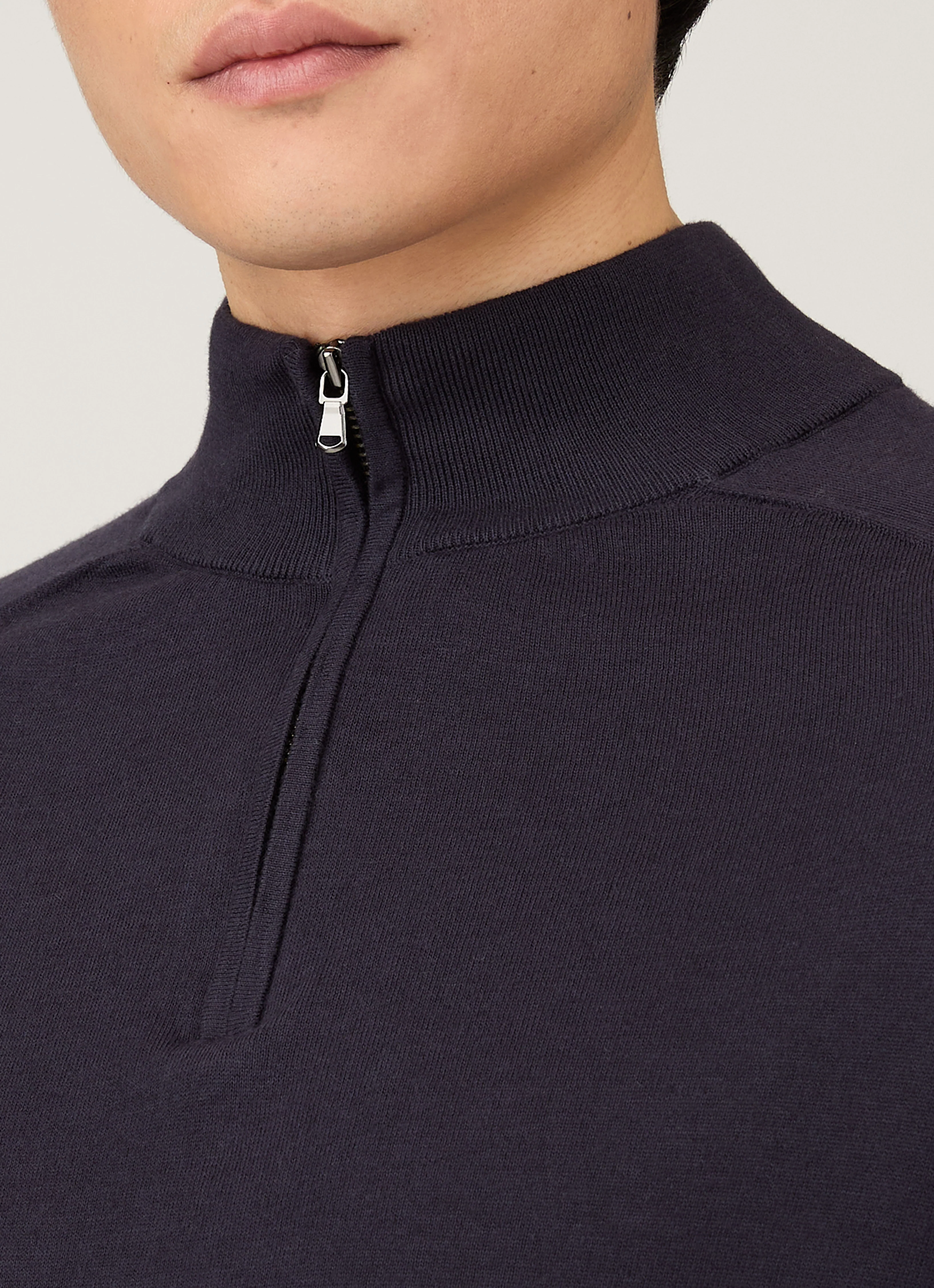 Men's Sea Island Cashmere Half Zip in Midnight Navy - Image 6