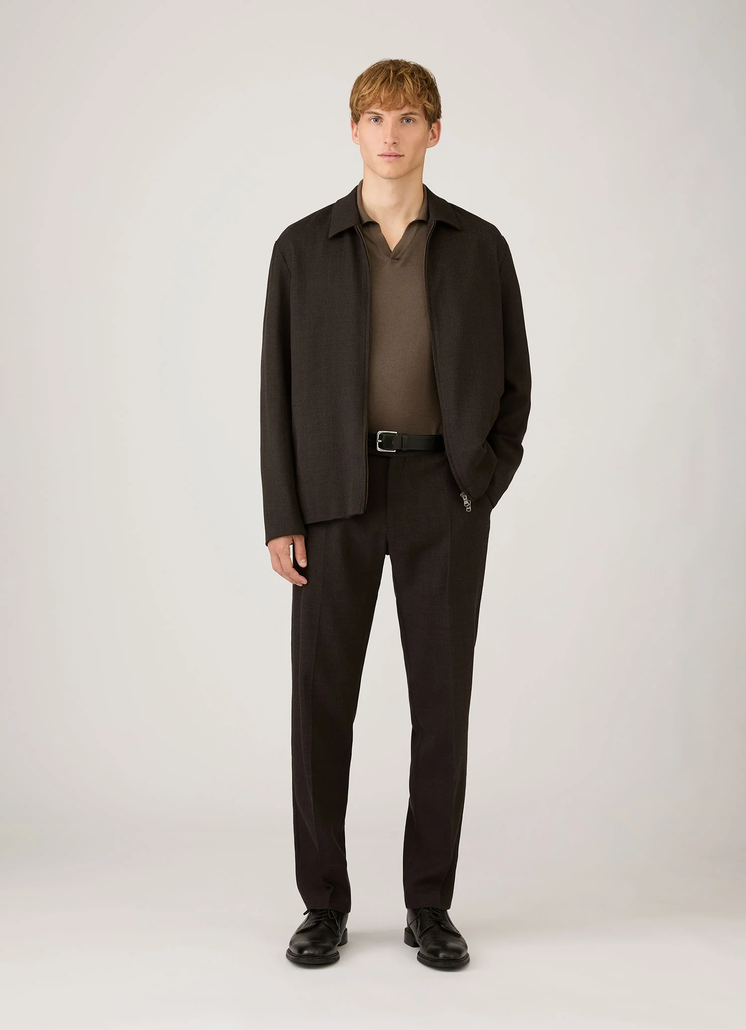 Men's Sea Island Cashmere Knitted Polo in Bark - Image 3