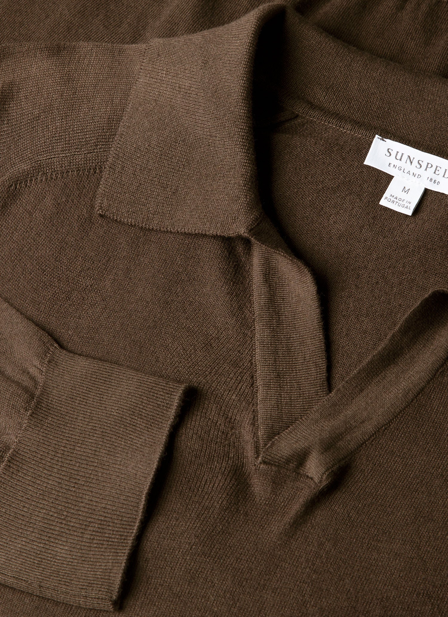 Men's Sea Island Cashmere Knitted Polo in Bark - Image 4