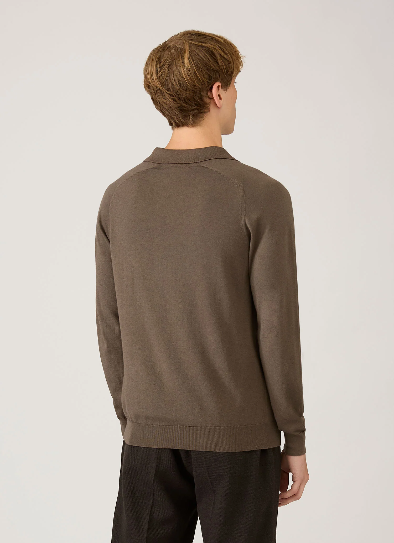 Men's Sea Island Cashmere Knitted Polo in Bark - Image 5