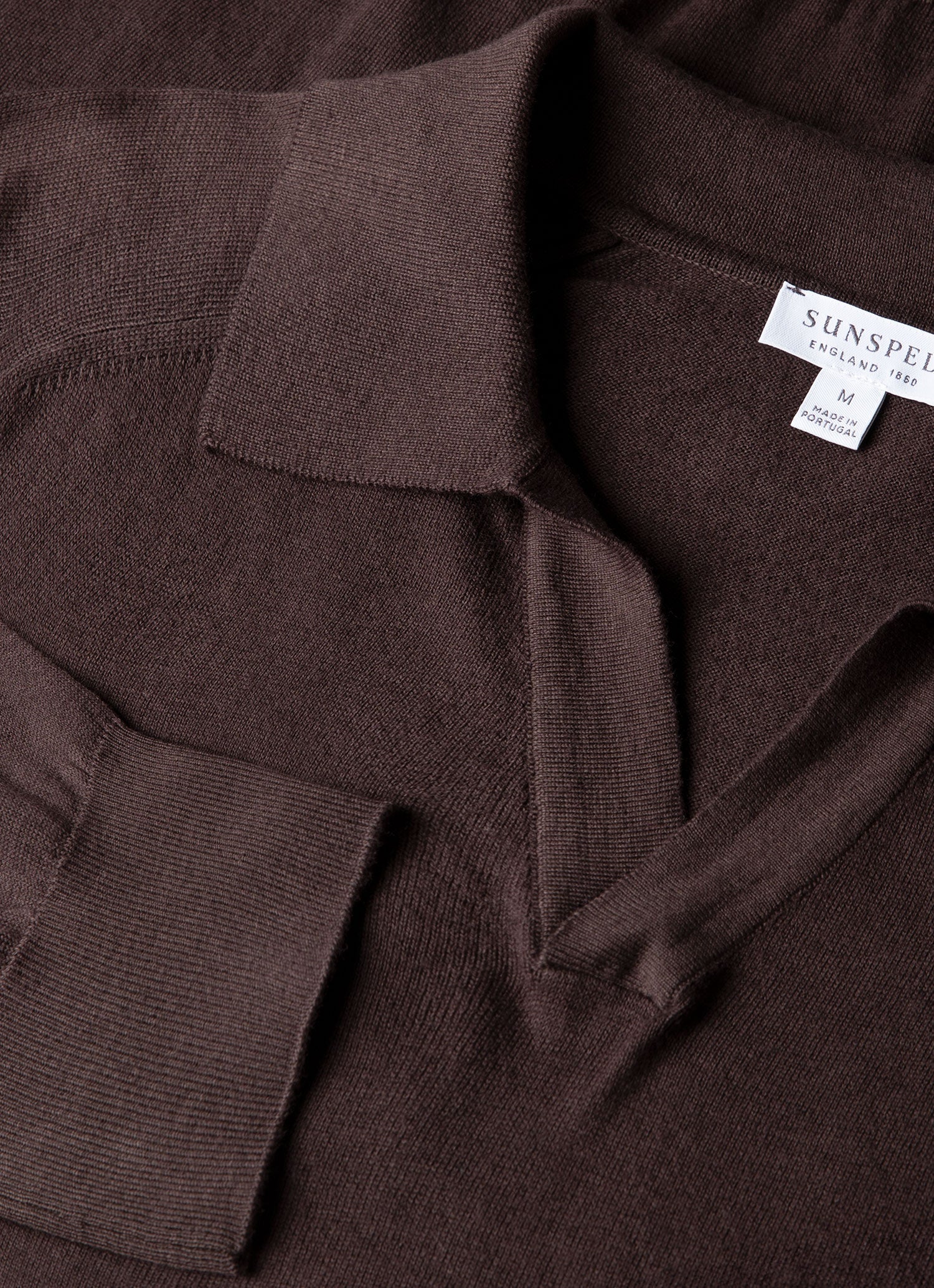 Men's Sea Island Cashmere Knitted Polo in Dark Chocolate - Image 4