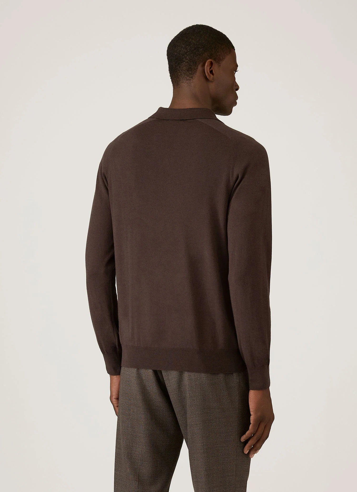 Men's Sea Island Cashmere Knitted Polo in Dark Chocolate - Image 5