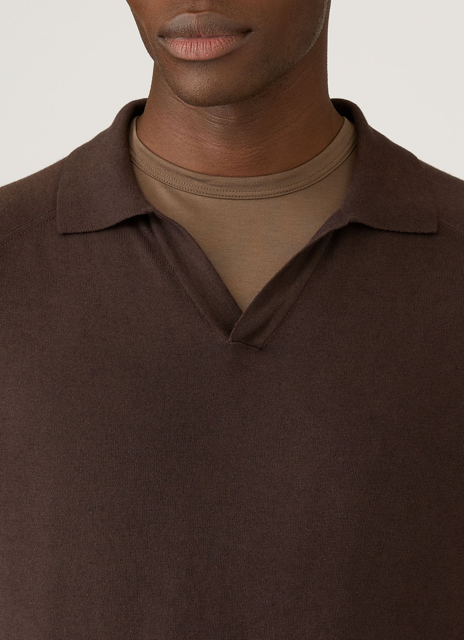 Men's Sea Island Cashmere Knitted Polo in Dark Chocolate - Image 6