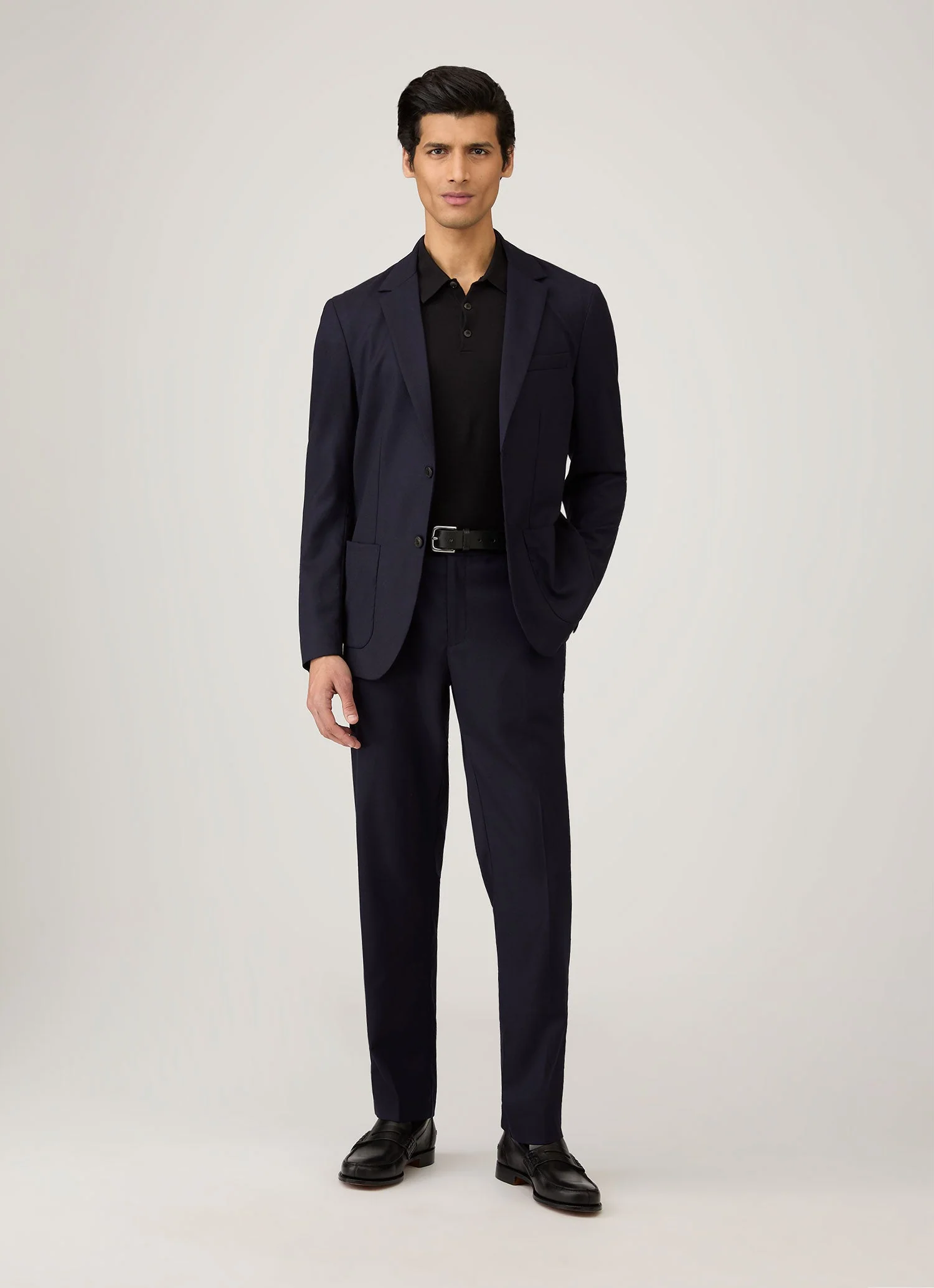 Men's Long Sleeve Sea Island Cotton Knit Polo Shirt in Black - Image 3