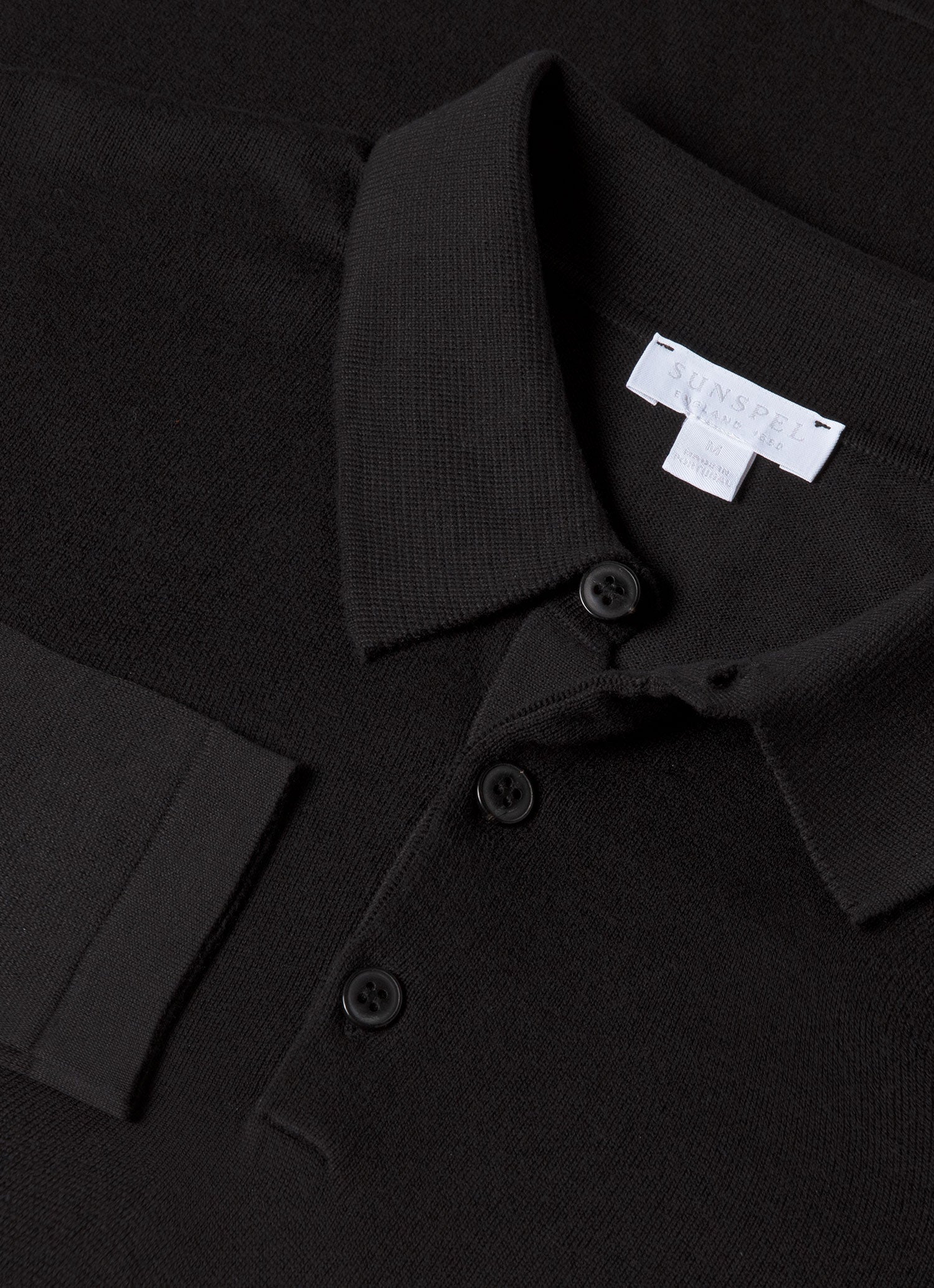 Men's Long Sleeve Sea Island Cotton Knit Polo Shirt in Black - Image 4