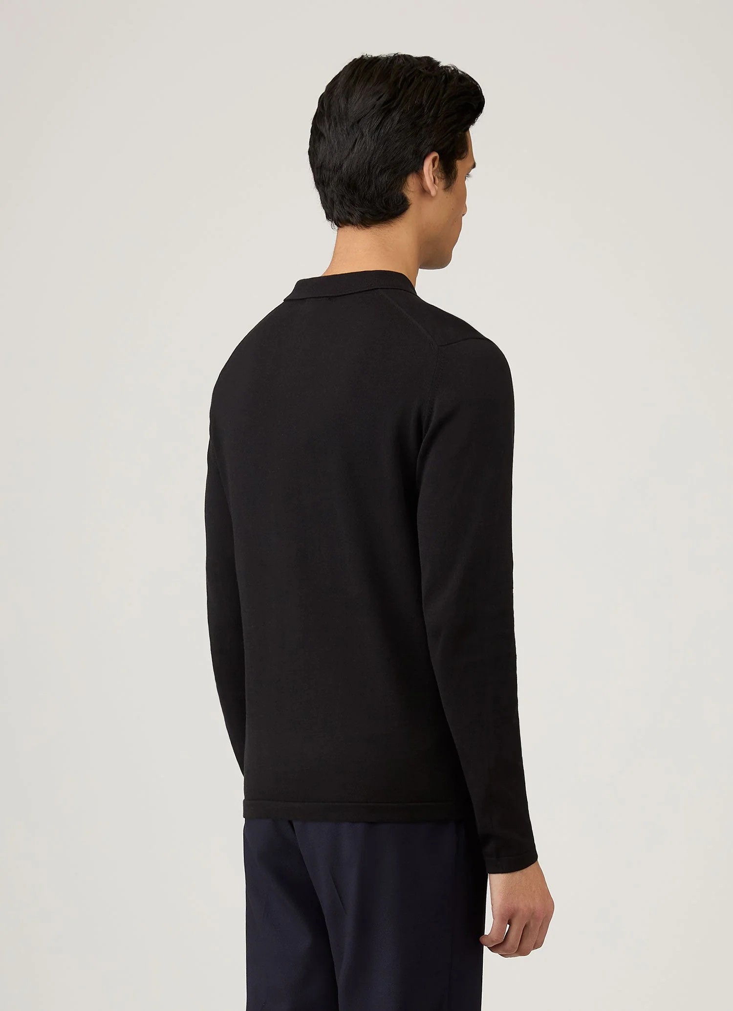 Men's Long Sleeve Sea Island Cotton Knit Polo Shirt in Black - Image 5
