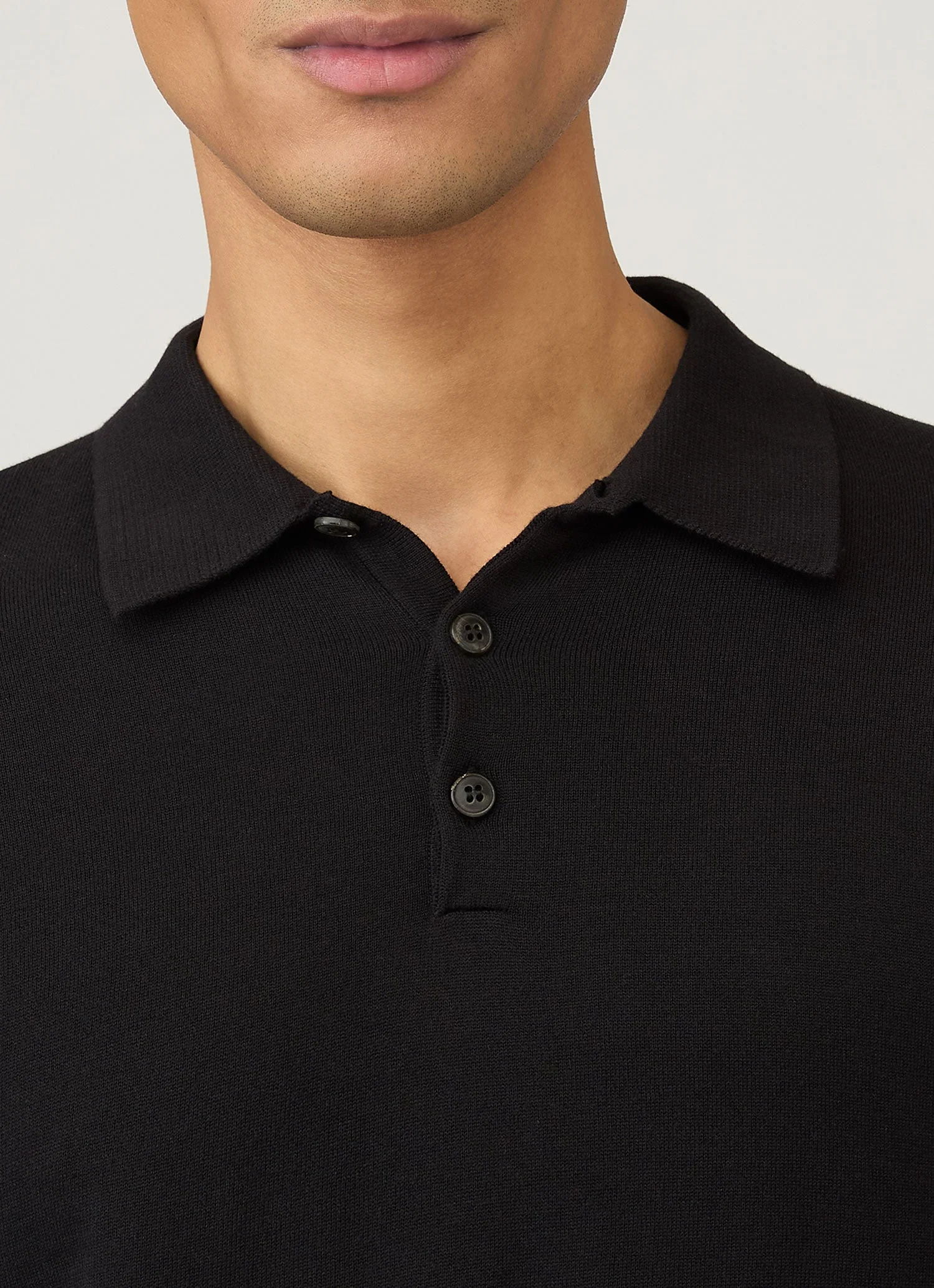 Men's Long Sleeve Sea Island Cotton Knit Polo Shirt in Black - Image 6