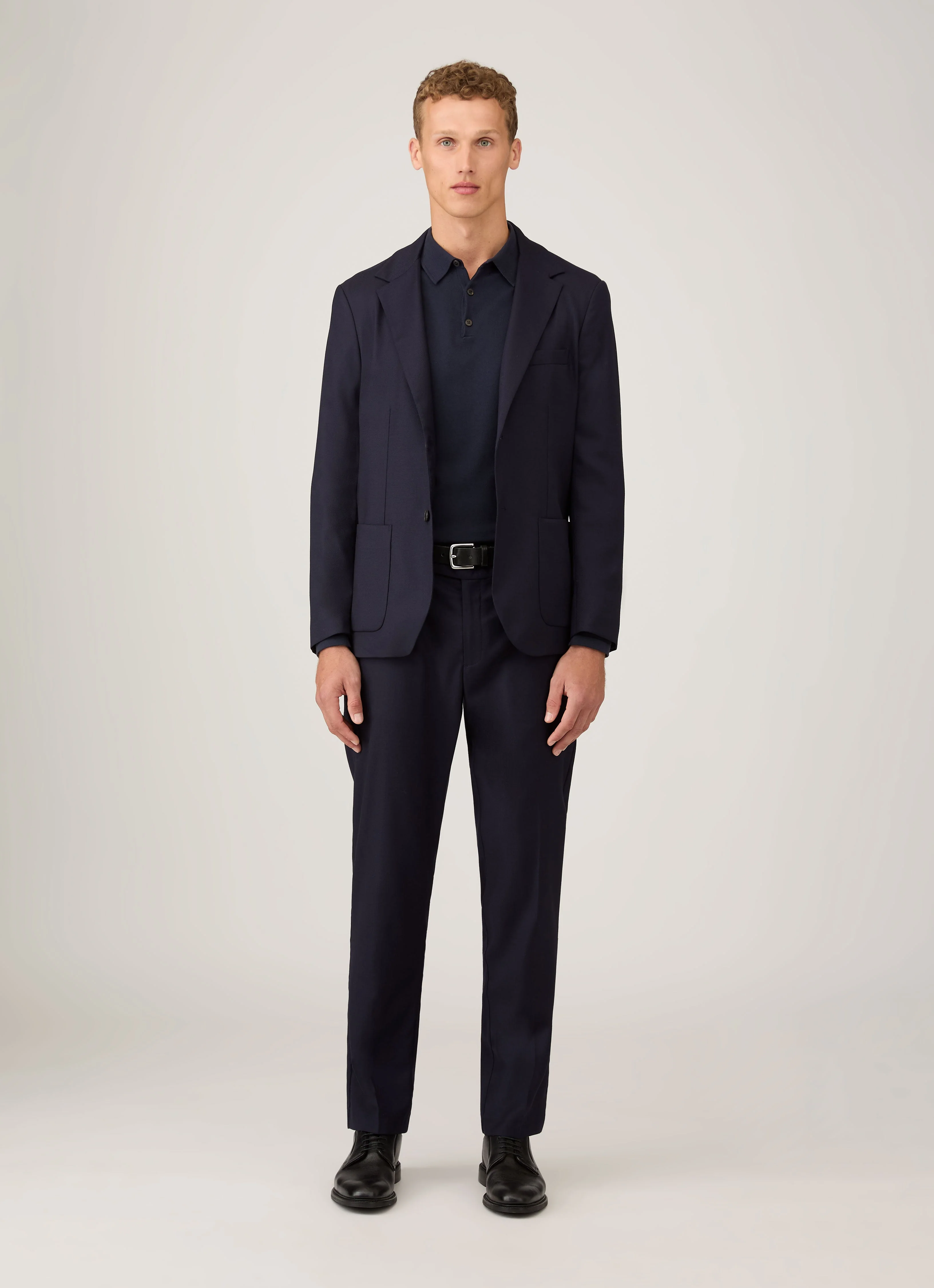 Men's Long Sleeve Sea Island Cotton Knit Polo Shirt in Light Navy - Image 3