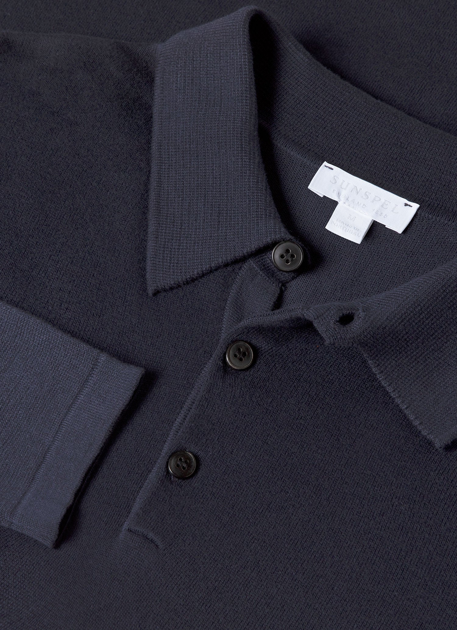 Men's Long Sleeve Sea Island Cotton Knit Polo Shirt in Light Navy - Image 4