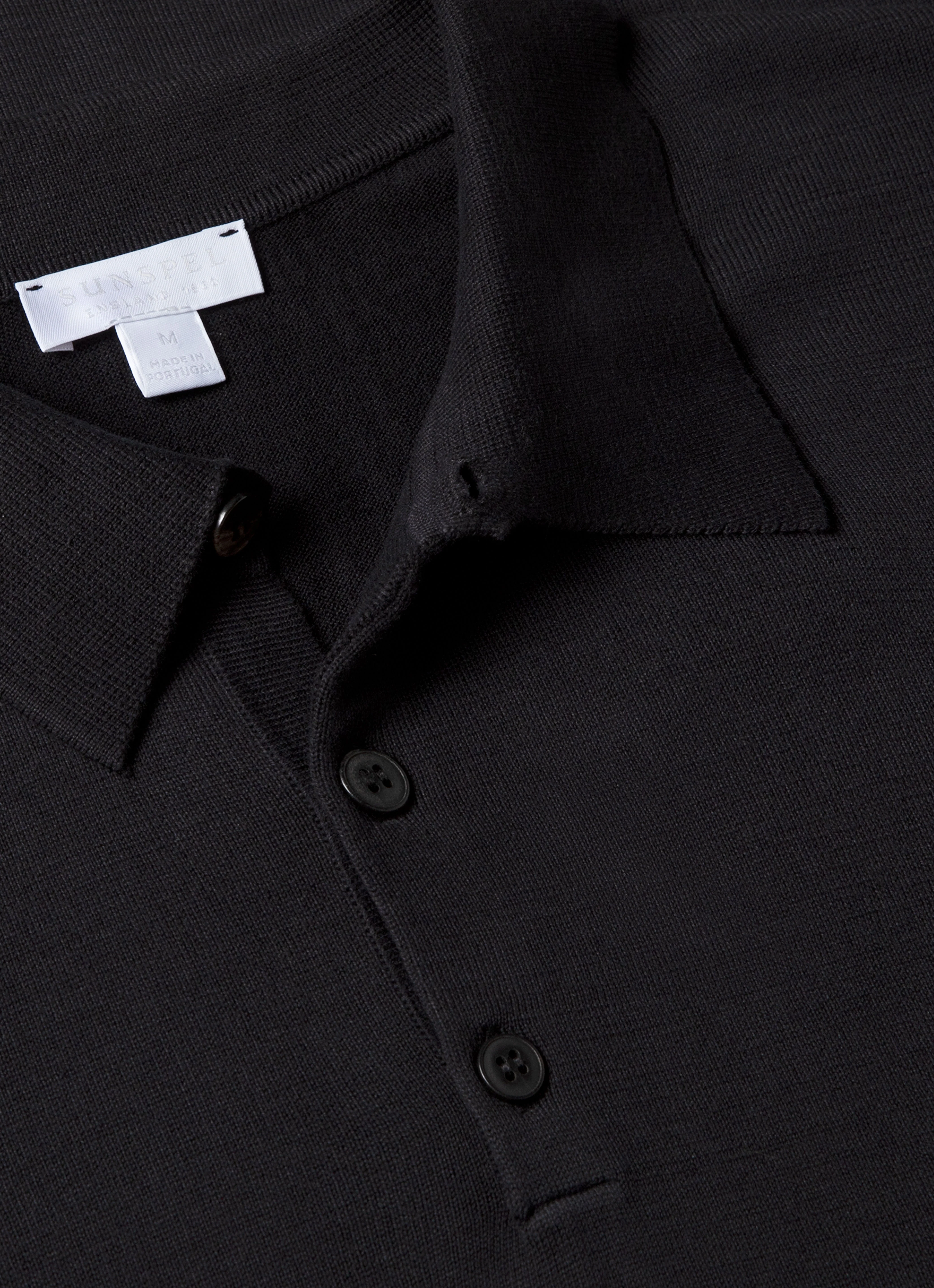 Men's Sea Island Cotton Knit Polo Shirt in Black - Image 4