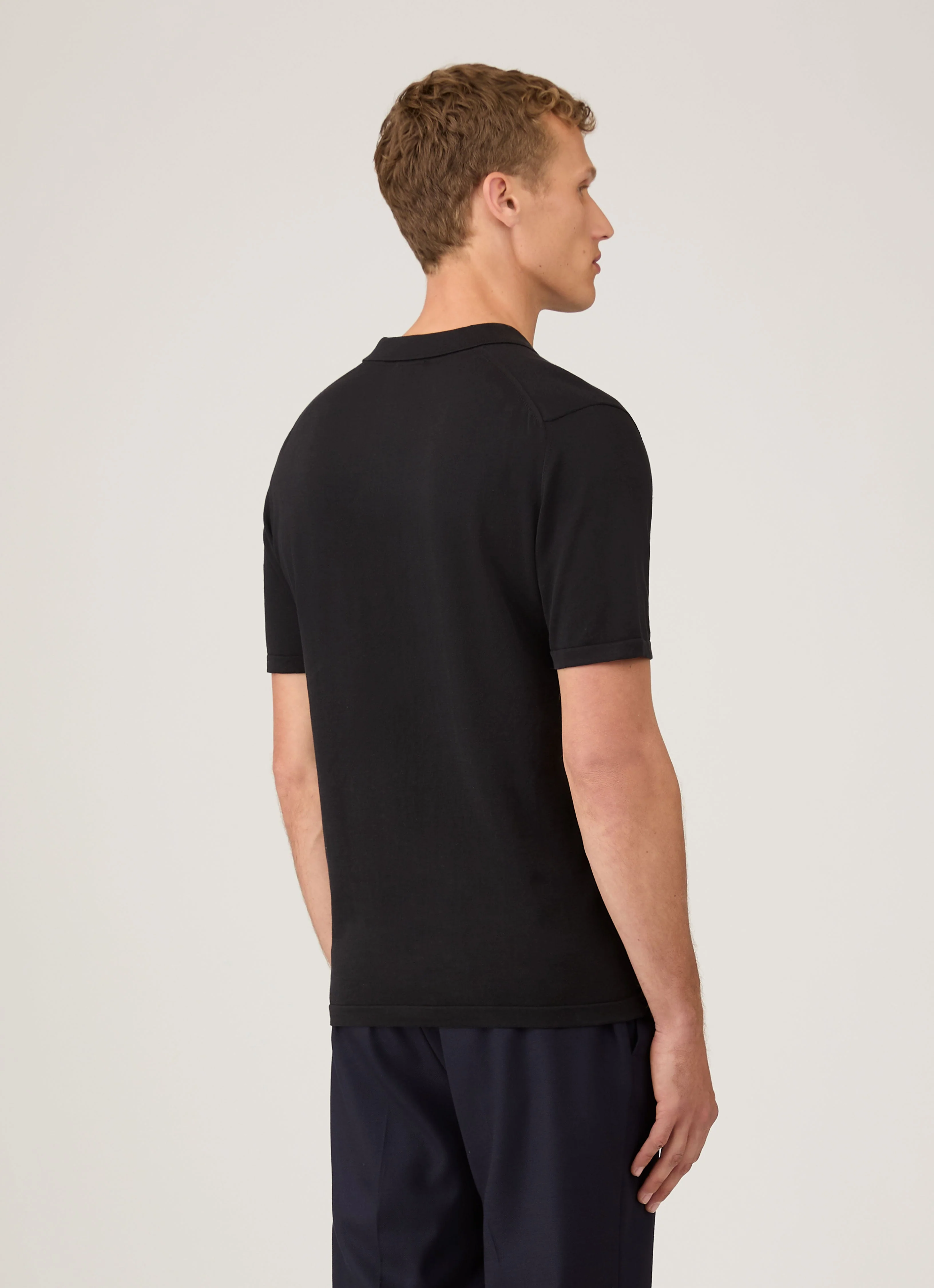 Men's Sea Island Cotton Knit Polo Shirt in Black - Image 5