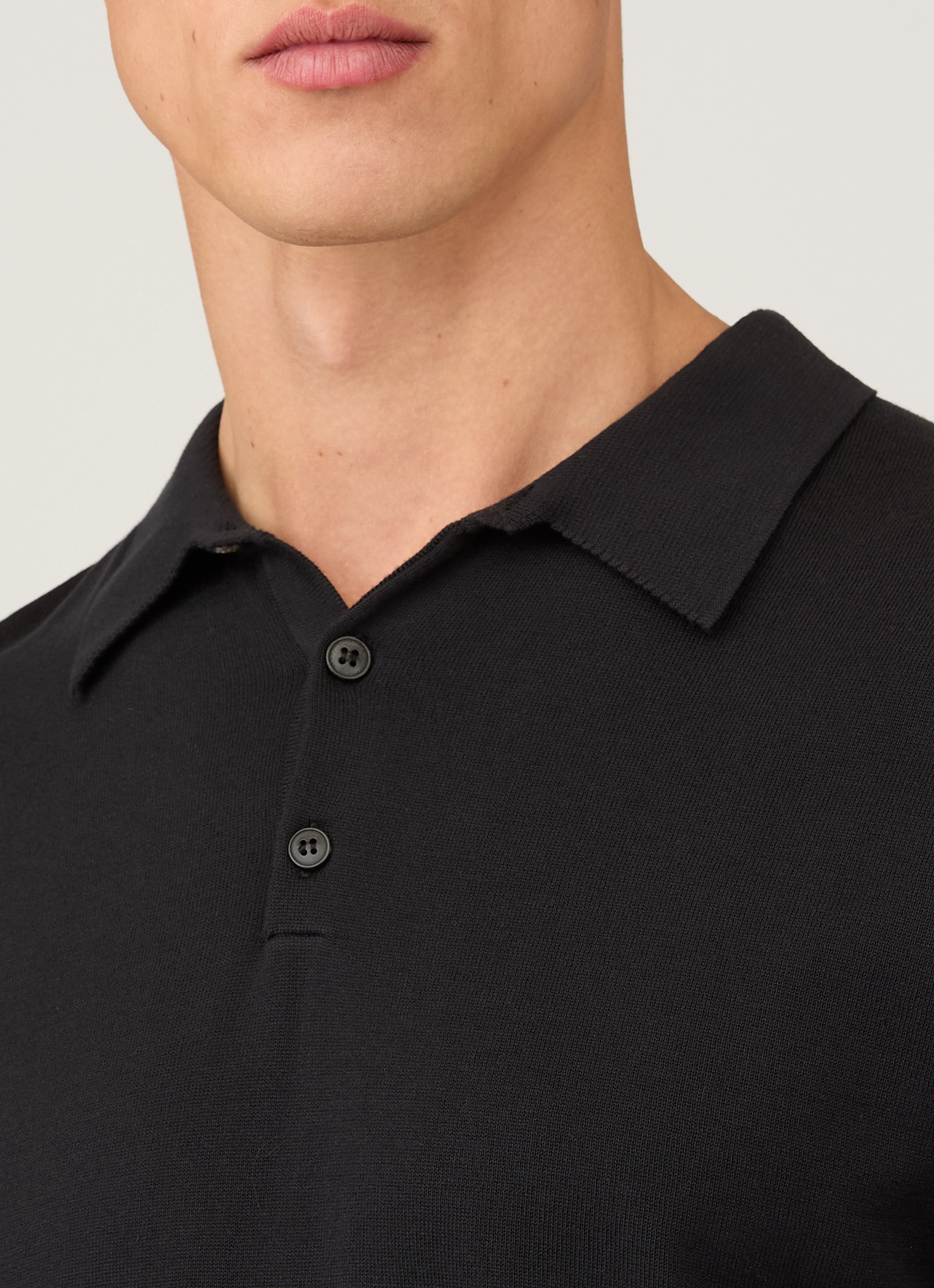 Men's Sea Island Cotton Knit Polo Shirt in Black - Image 6