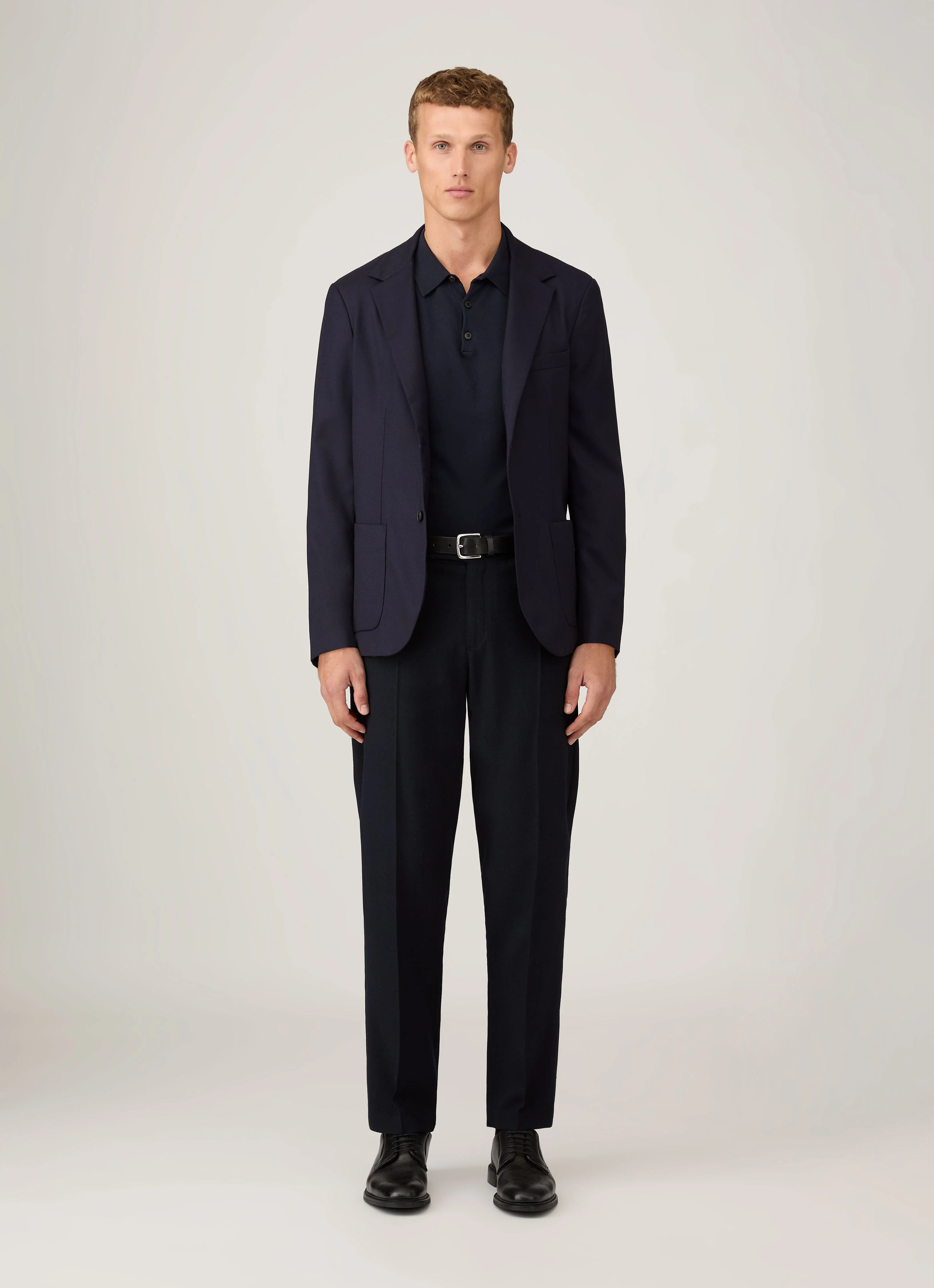 Men's Sea Island Cotton Knit Polo Shirt in Light Navy - Image 3