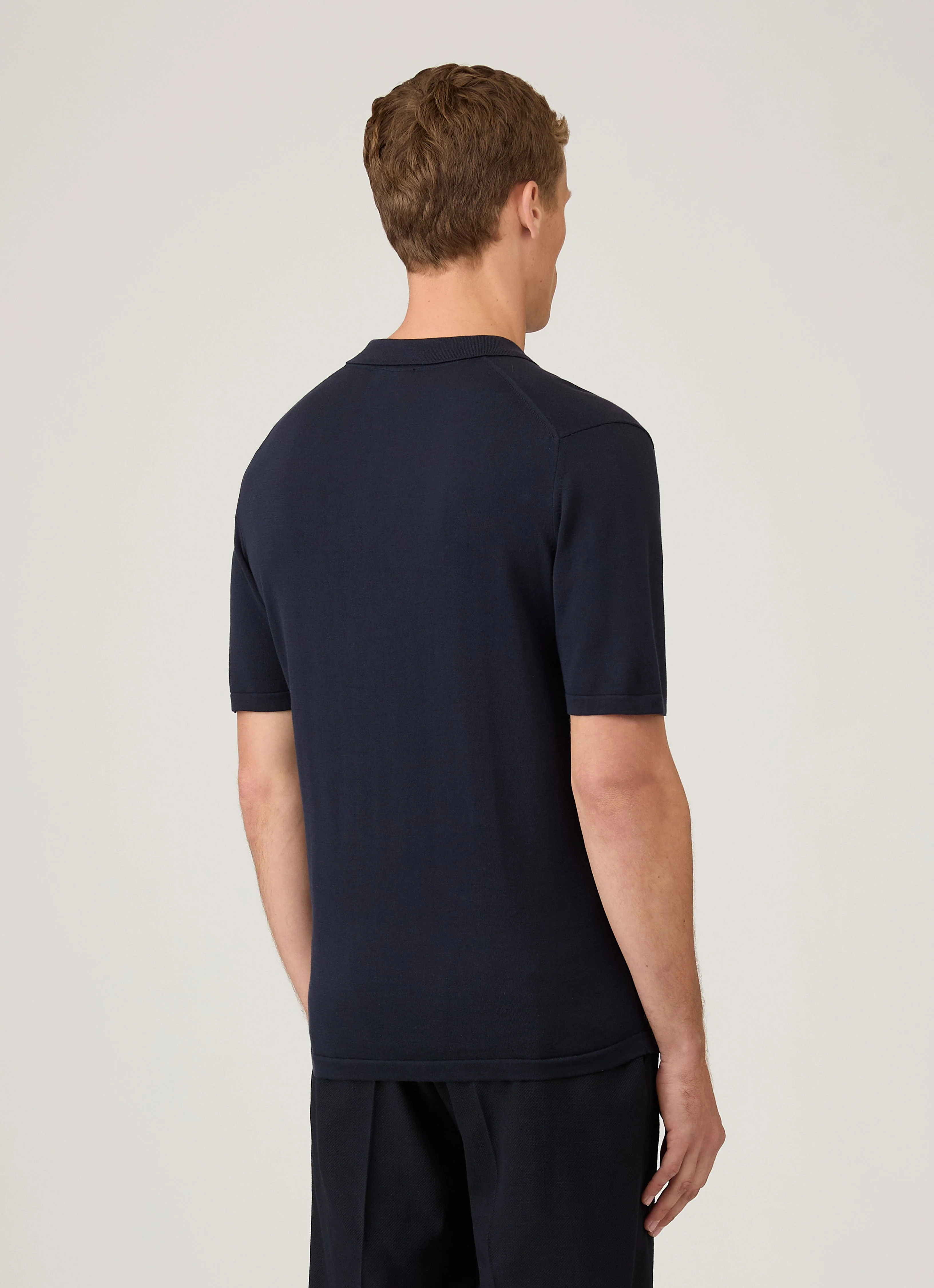 Men's Sea Island Cotton Knit Polo Shirt in Light Navy - Image 5
