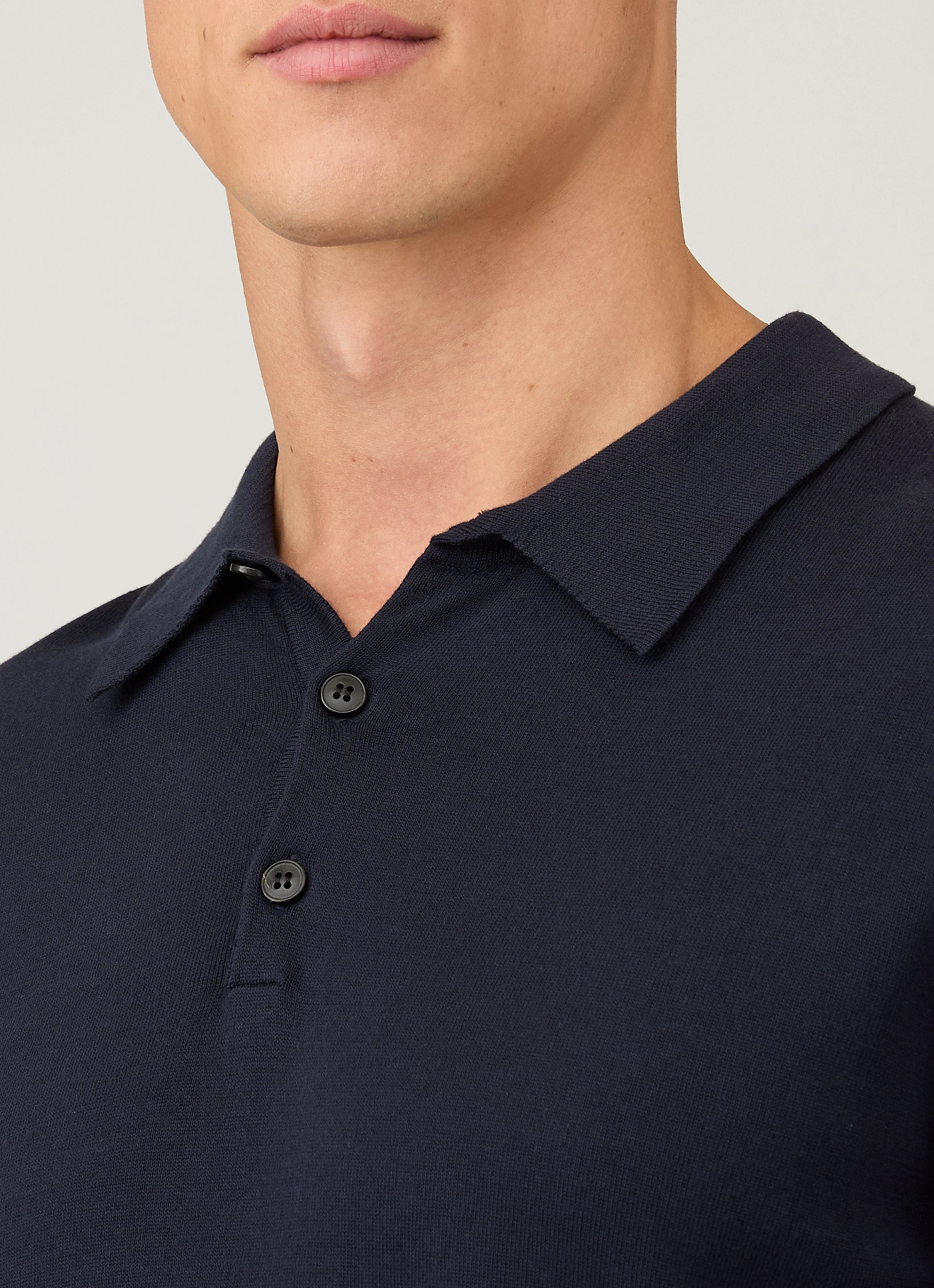 Men's Sea Island Cotton Knit Polo Shirt in Light Navy - Image 6