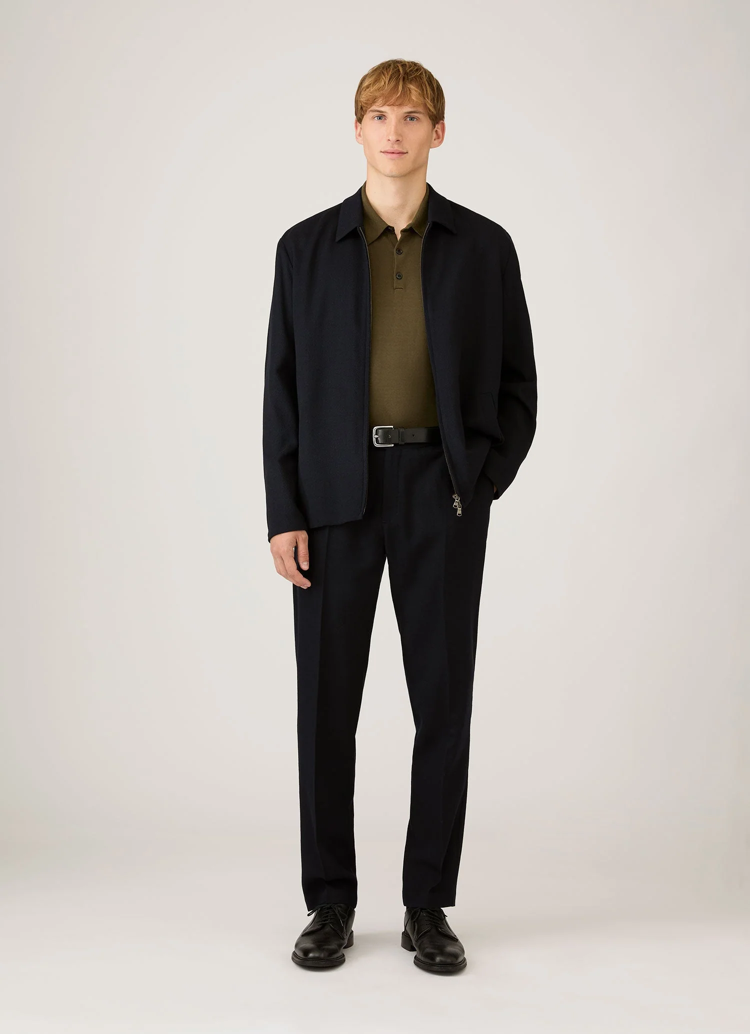 Men's Sea Island Cotton Knit Polo Shirt in Deep Olive - Image 3