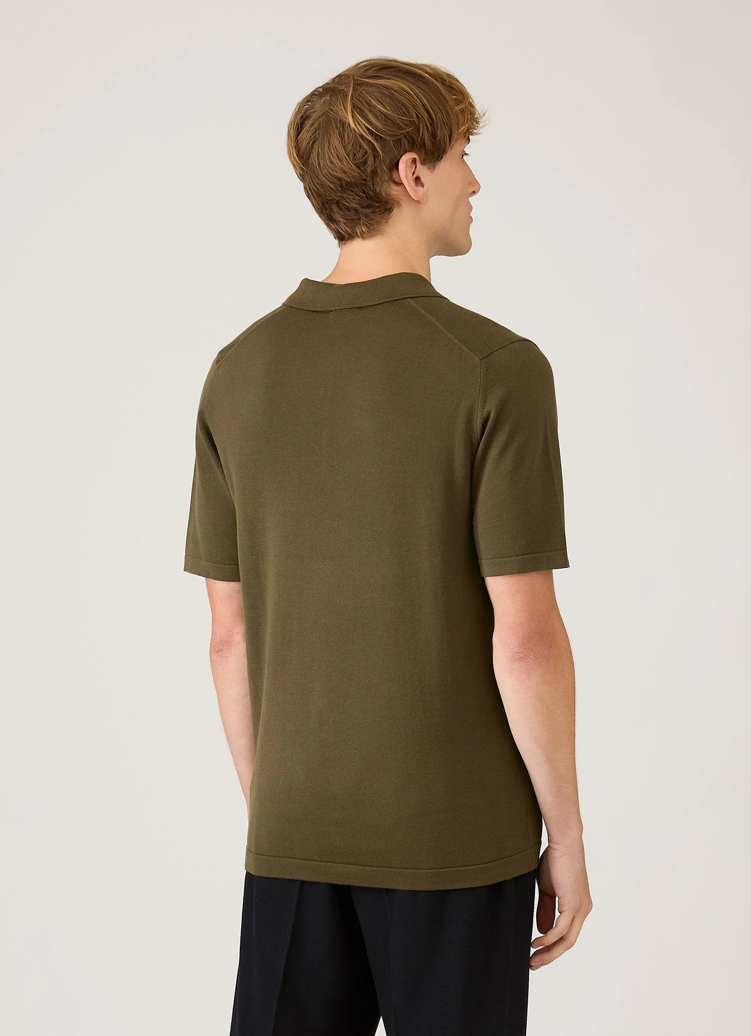 Men's Sea Island Cotton Knit Polo Shirt in Deep Olive - Image 5