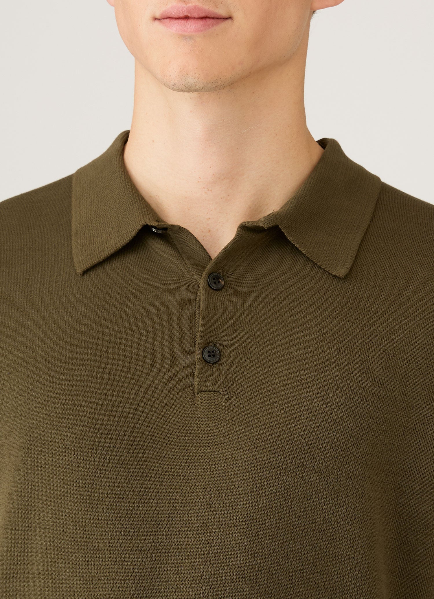 Men's Sea Island Cotton Knit Polo Shirt in Deep Olive - Image 6