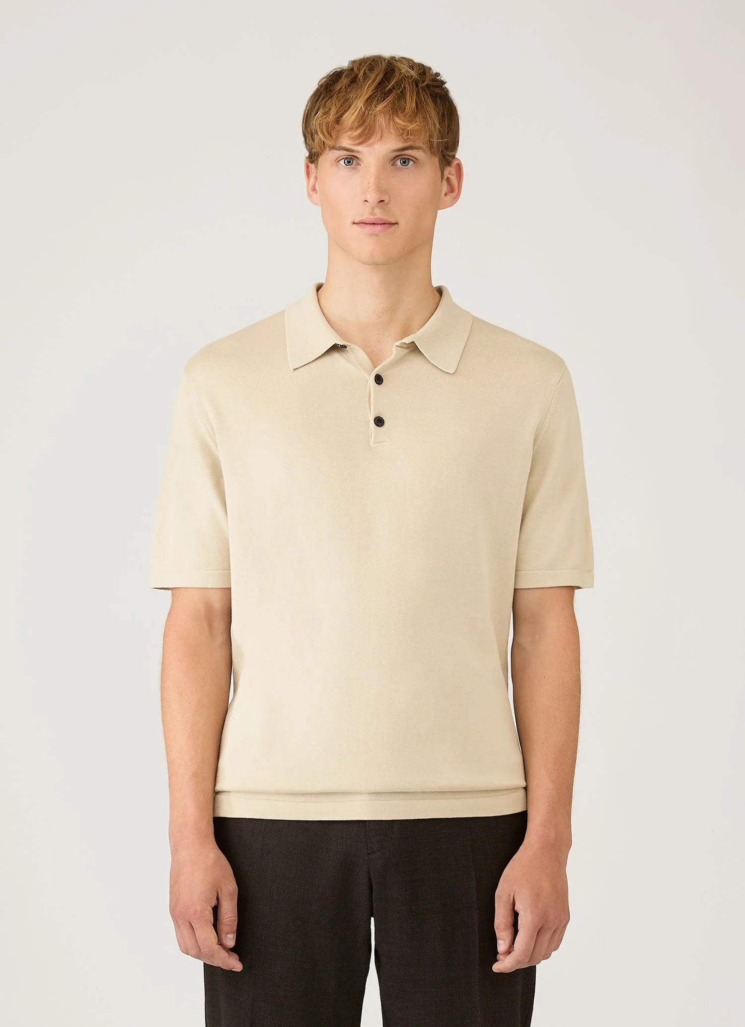 Men's Sea Island Cotton Knit Polo Shirt in Hazelwood - Image 2