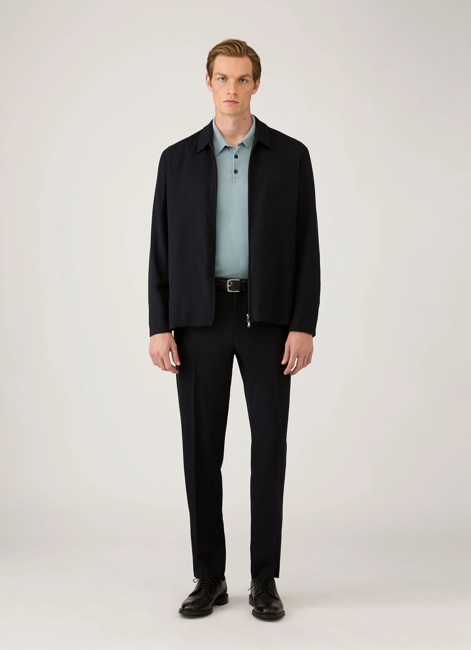 Men's Sea Island Cotton Knit Polo Shirt in Stone Blue - Image 3