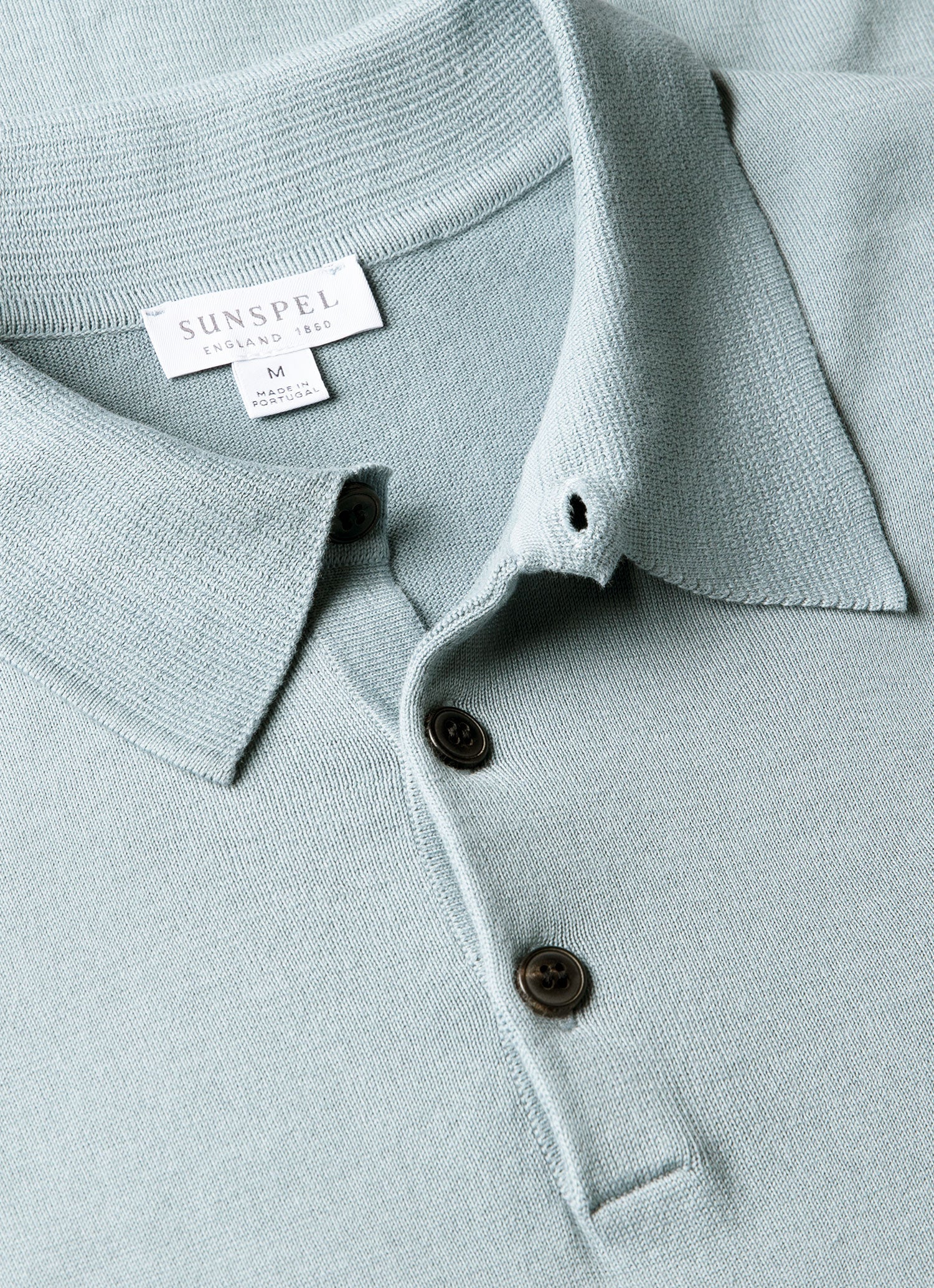 Men's Sea Island Cotton Knit Polo Shirt in Stone Blue - Image 4
