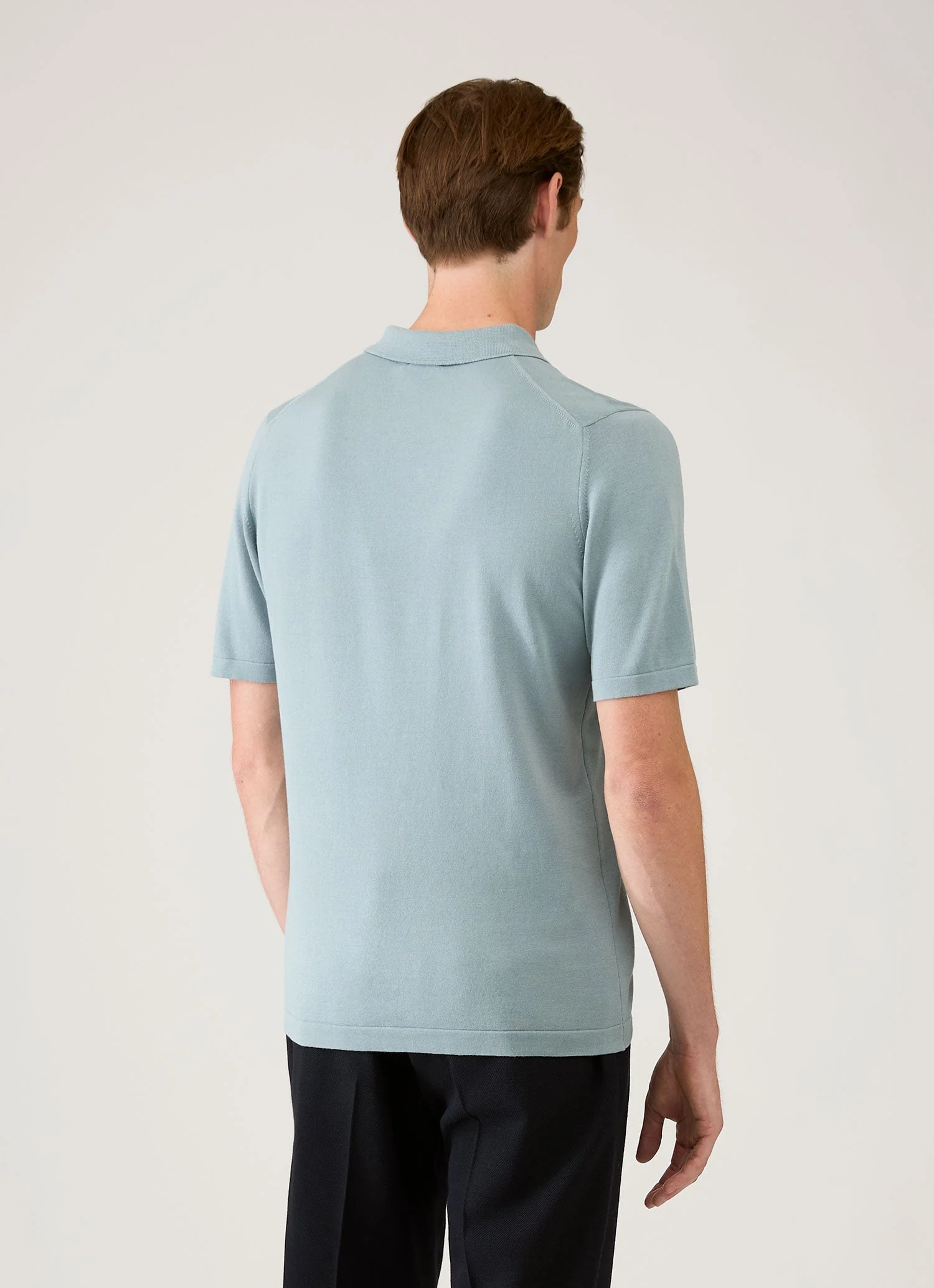 Men's Sea Island Cotton Knit Polo Shirt in Stone Blue - Image 5