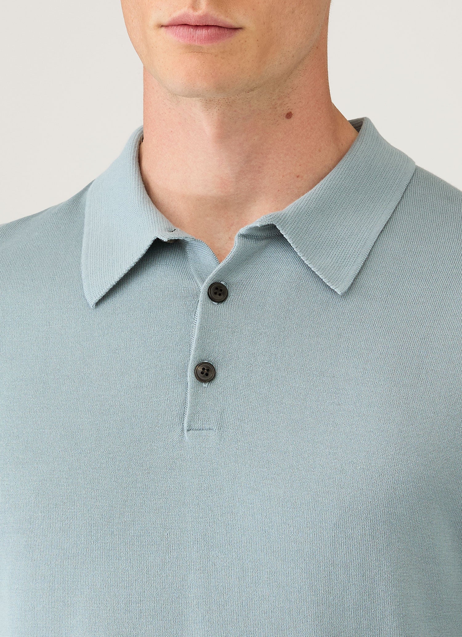 Men's Sea Island Cotton Knit Polo Shirt in Stone Blue - Image 6