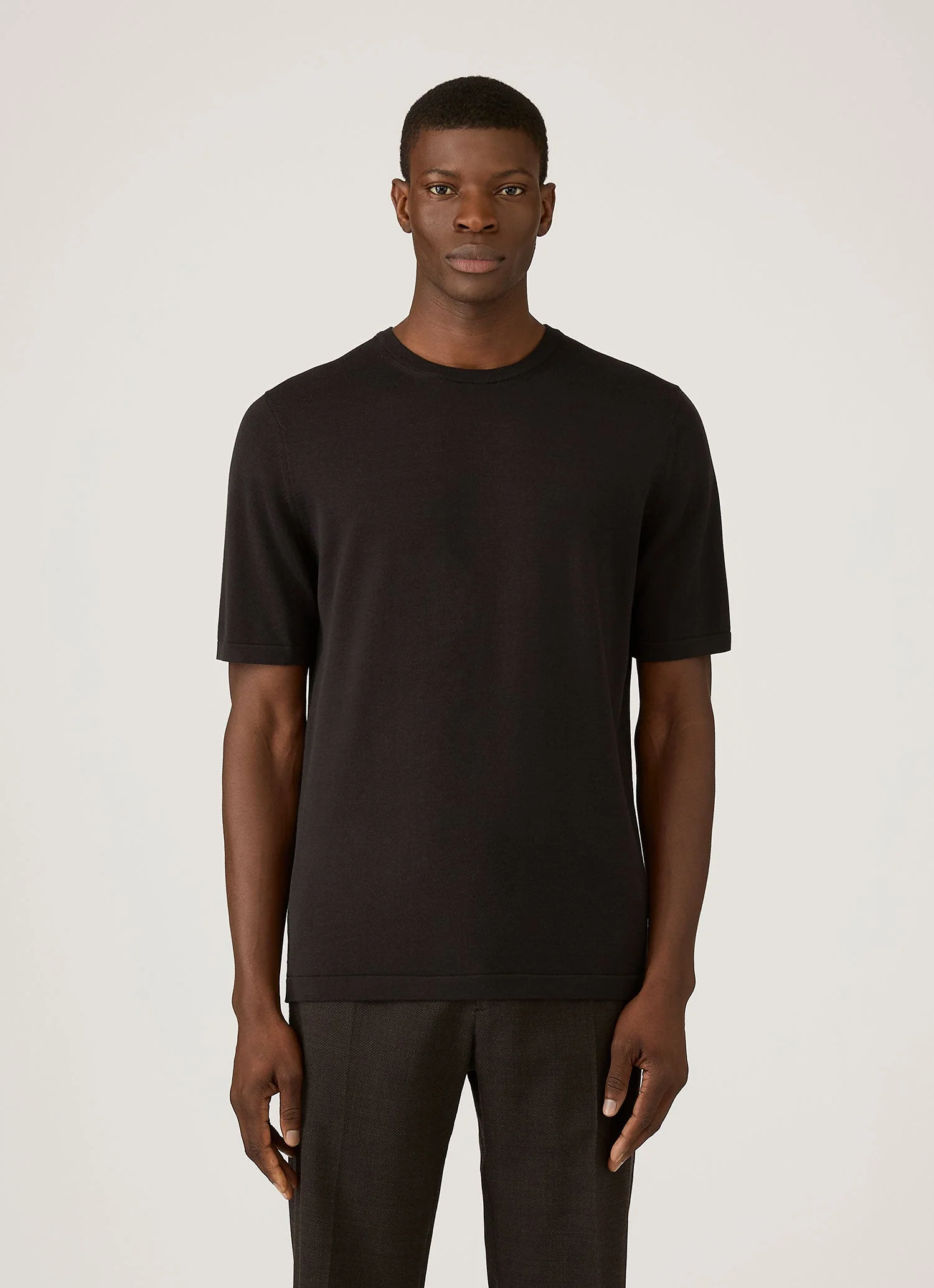 Men's Sea Island Cotton Knit T-shirt in Black - Image 2