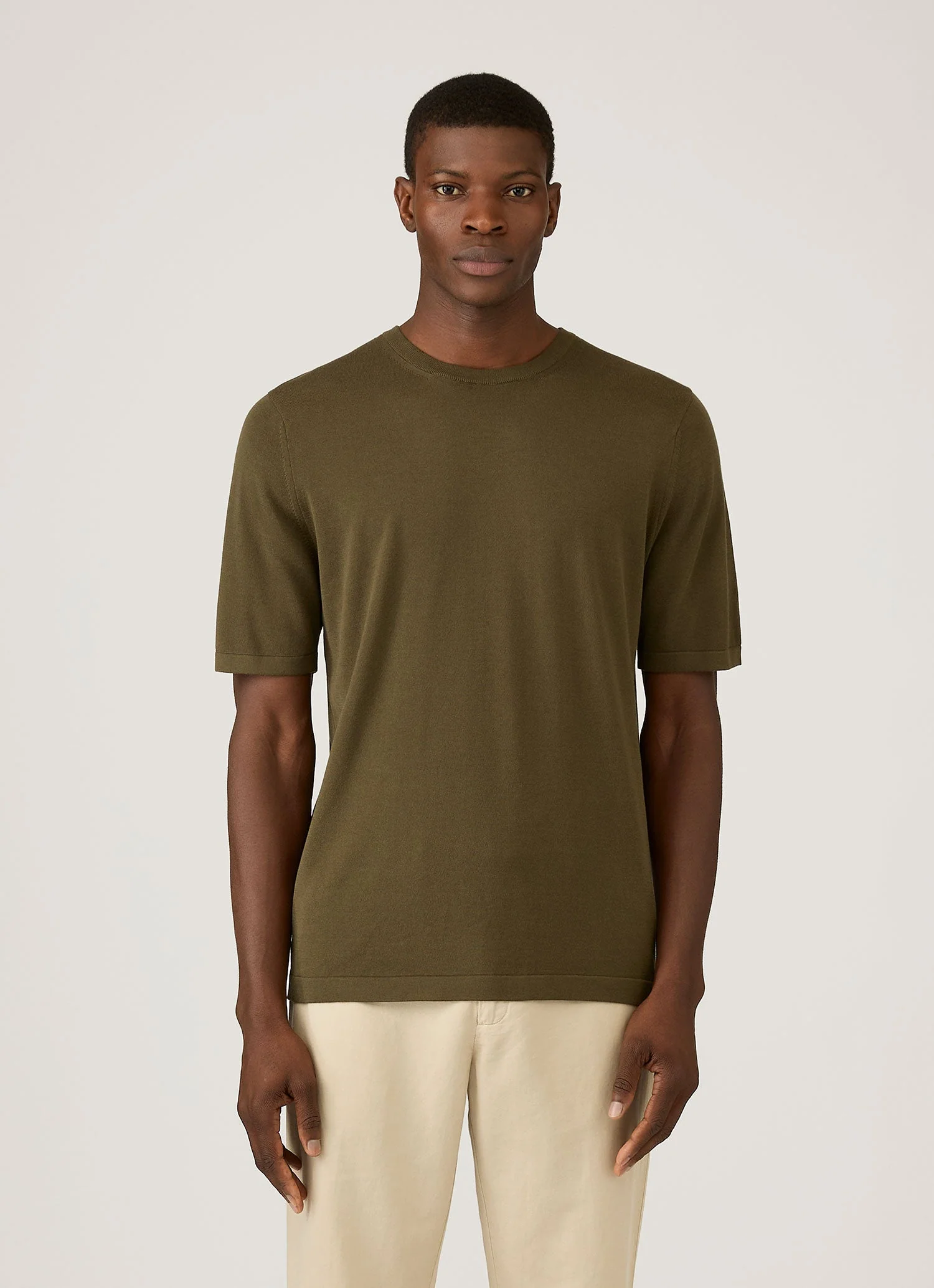 Men's Sea Island Cotton Knit T-shirt in Deep Olive - Image 2