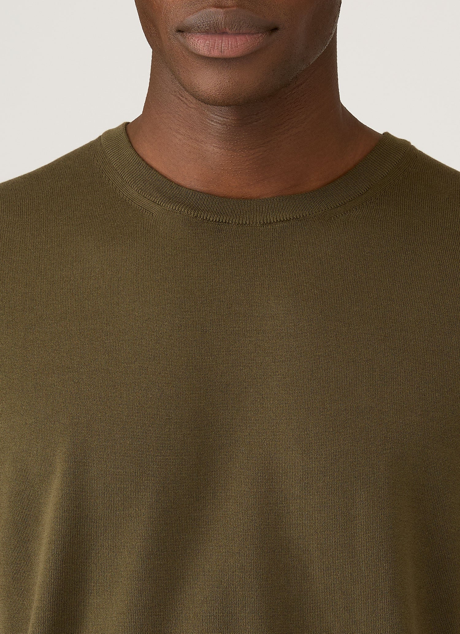 Men's Sea Island Cotton Knit T-shirt in Deep Olive - Image 6