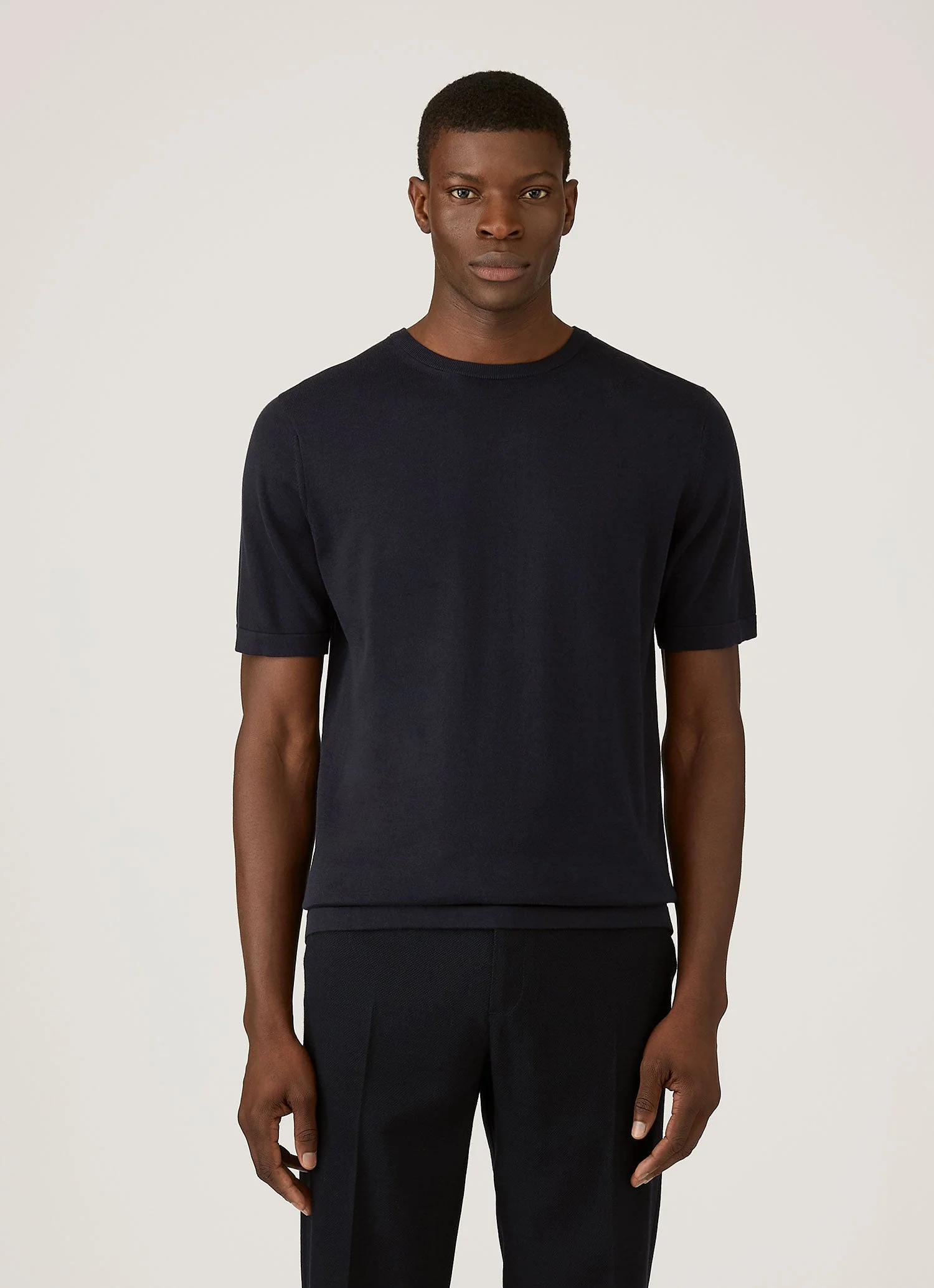 Men's Sea Island Cotton Knit T-shirt in Light Navy - Image 2