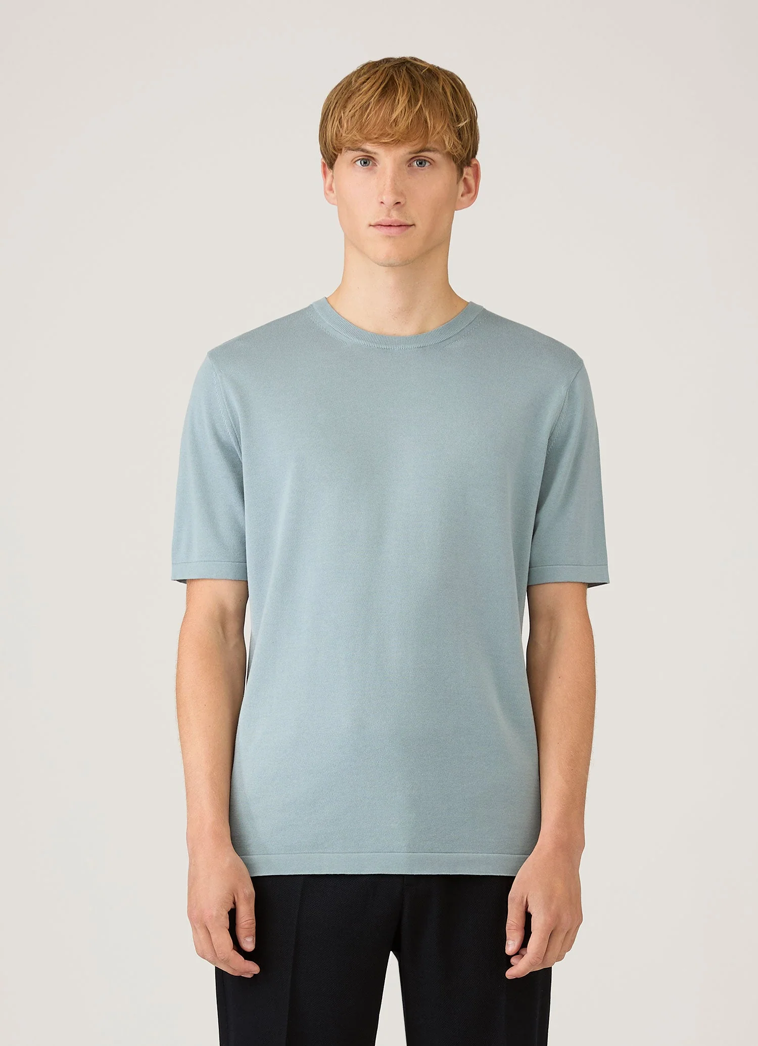 Men's Sea Island Cotton Knit T-shirt in Stone Blue - Image 2