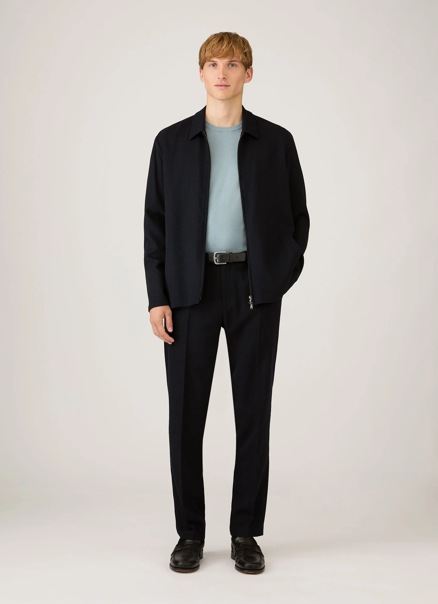 Men's Sea Island Cotton Knit T-shirt in Stone Blue - Image 3