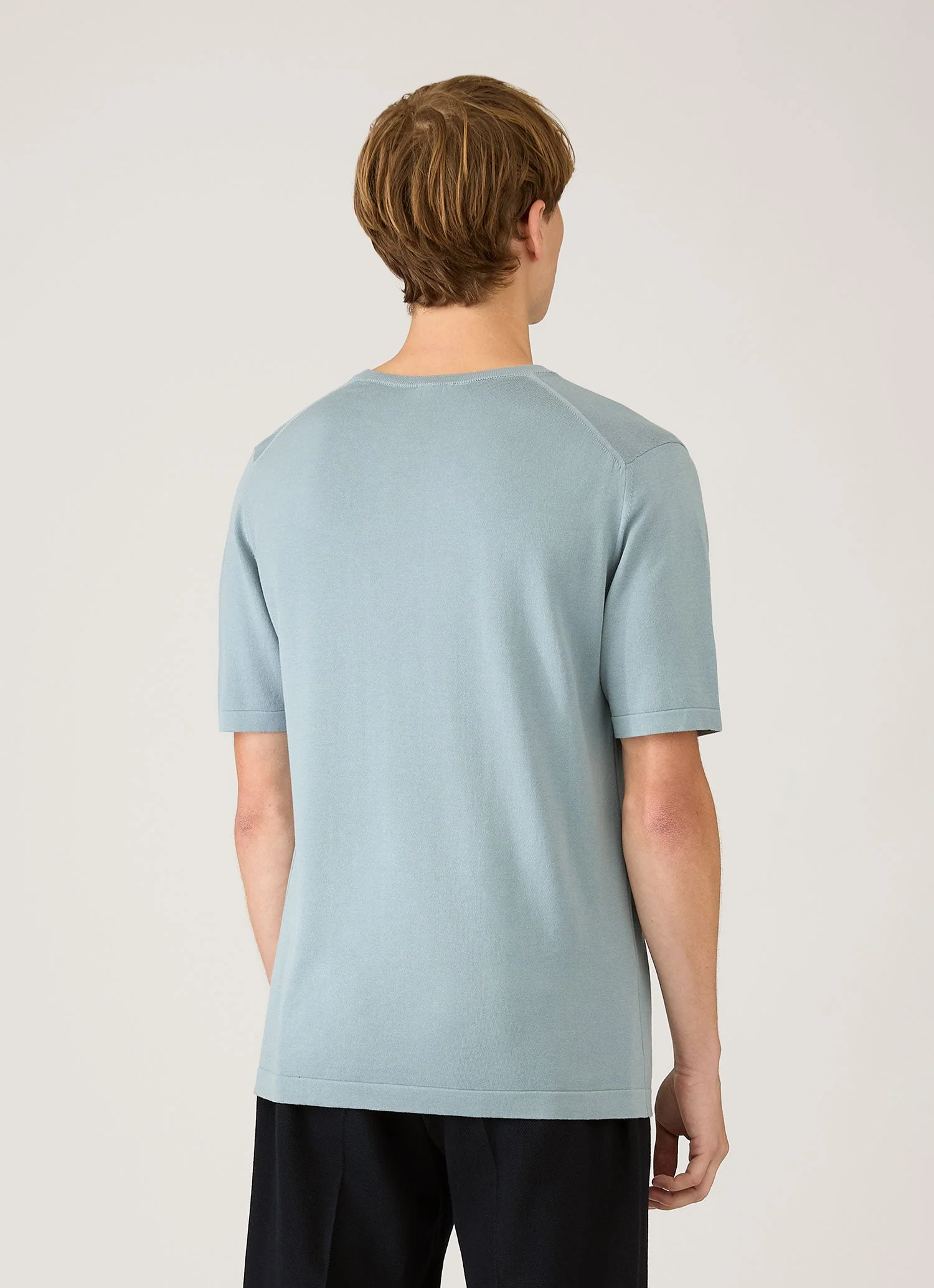 Men's Sea Island Cotton Knit T-shirt in Stone Blue - Image 5