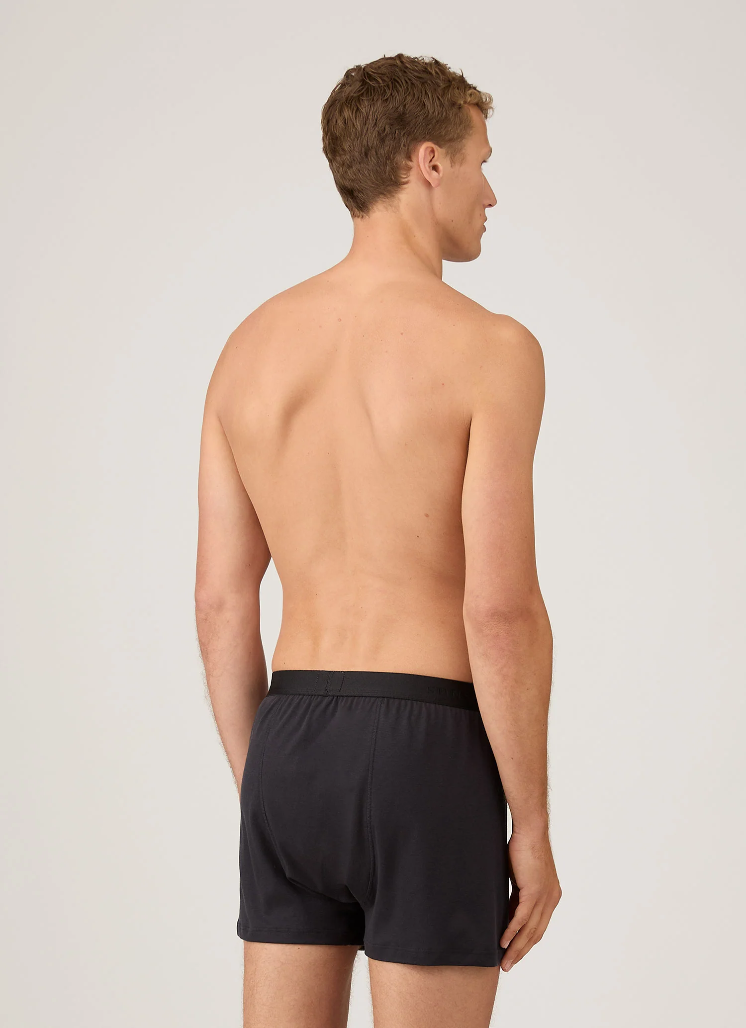 Men's Sea Island Cotton One-Button Boxer Short in Black - Image 3