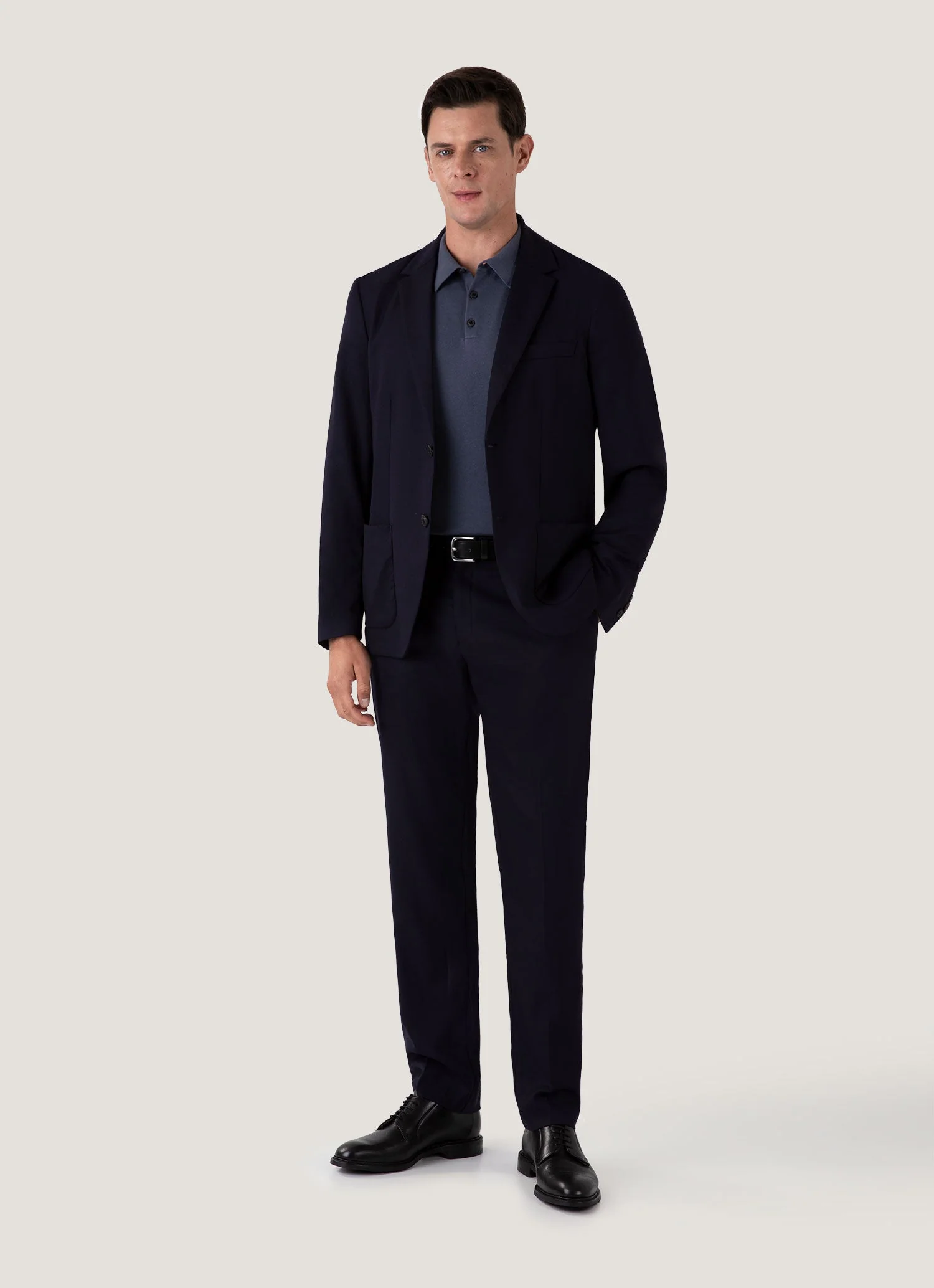 Men's Sea Island Cotton Knit Polo Shirt in Slate Blue - Image 3