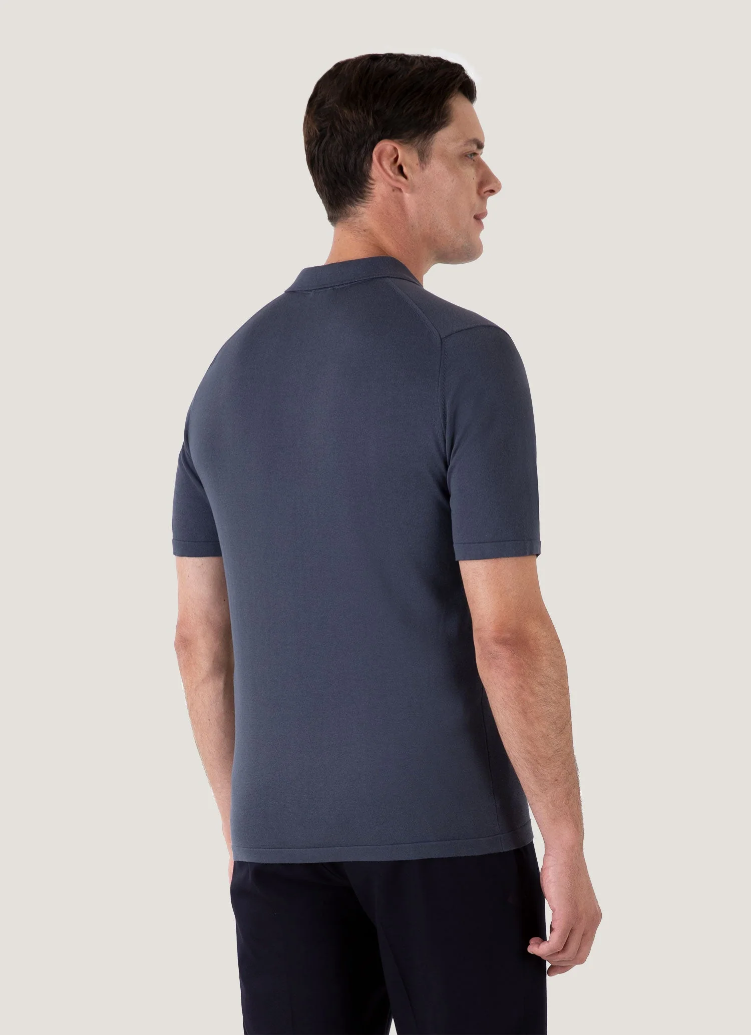Men's Sea Island Cotton Knit Polo Shirt in Slate Blue - Image 5