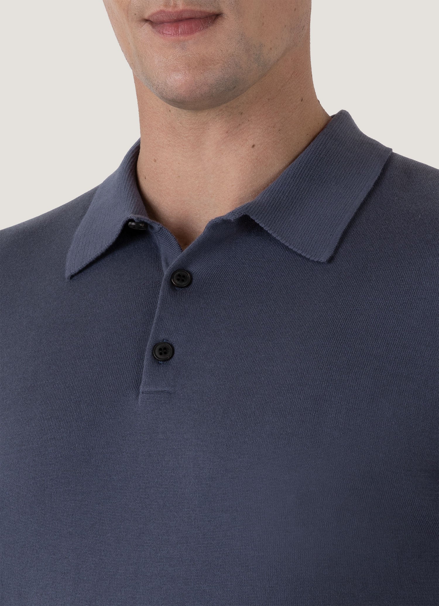 Men's Sea Island Cotton Knit Polo Shirt in Slate Blue - Image 6