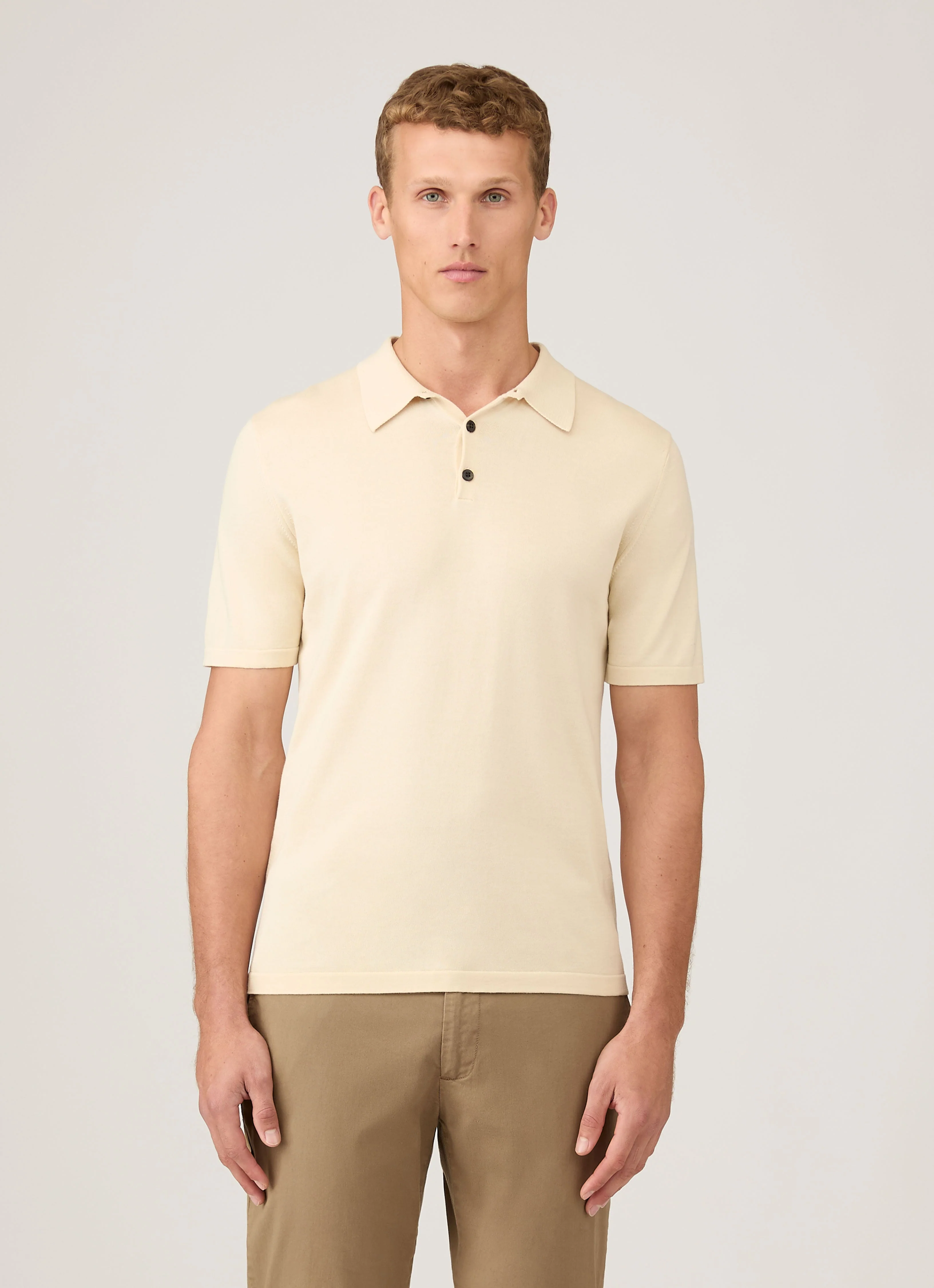 Men's Sea Island Cotton Knit Polo Shirt in Undyed - Image 2