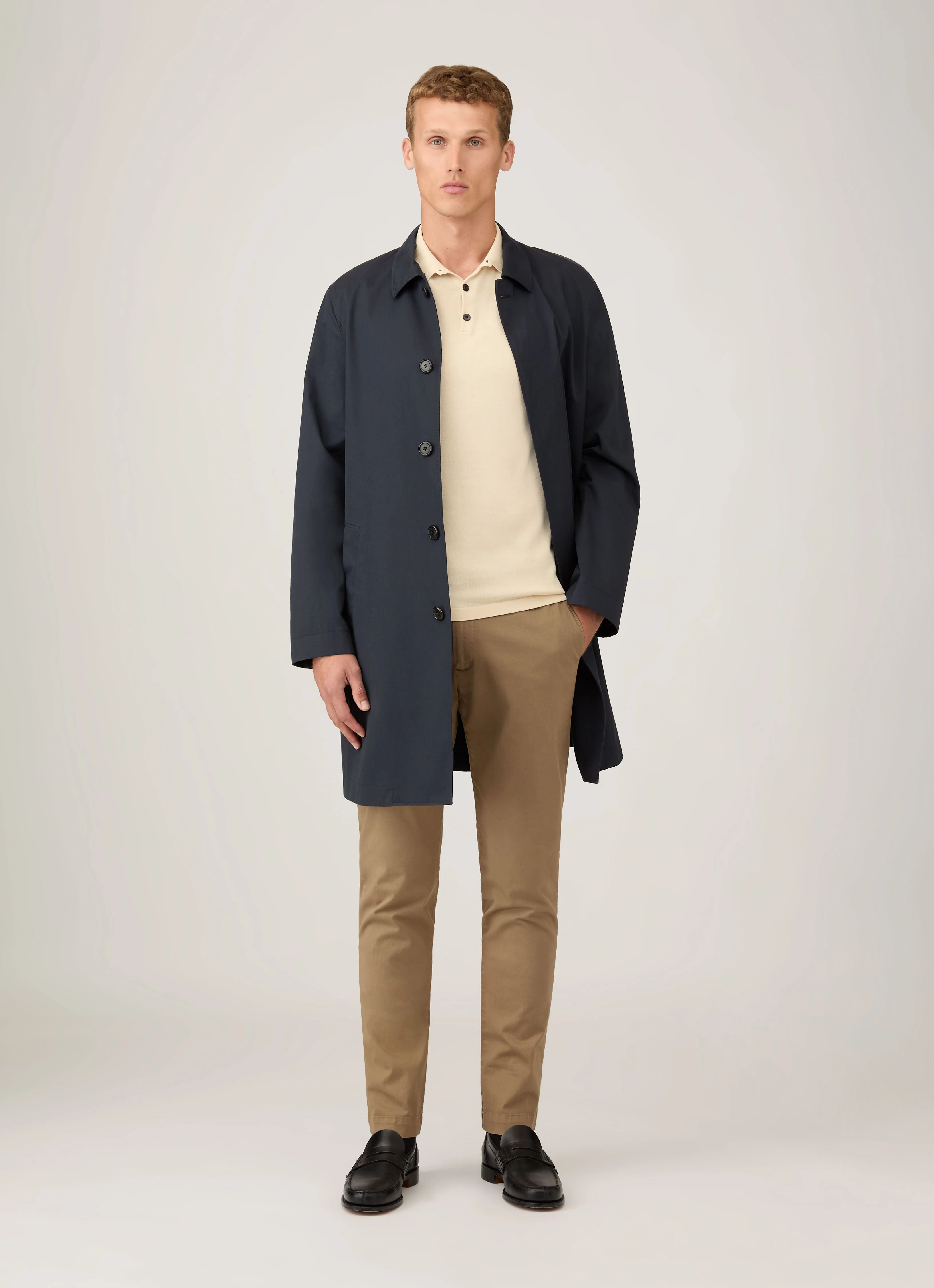 Men's Sea Island Cotton Knit Polo Shirt in Undyed - Image 3