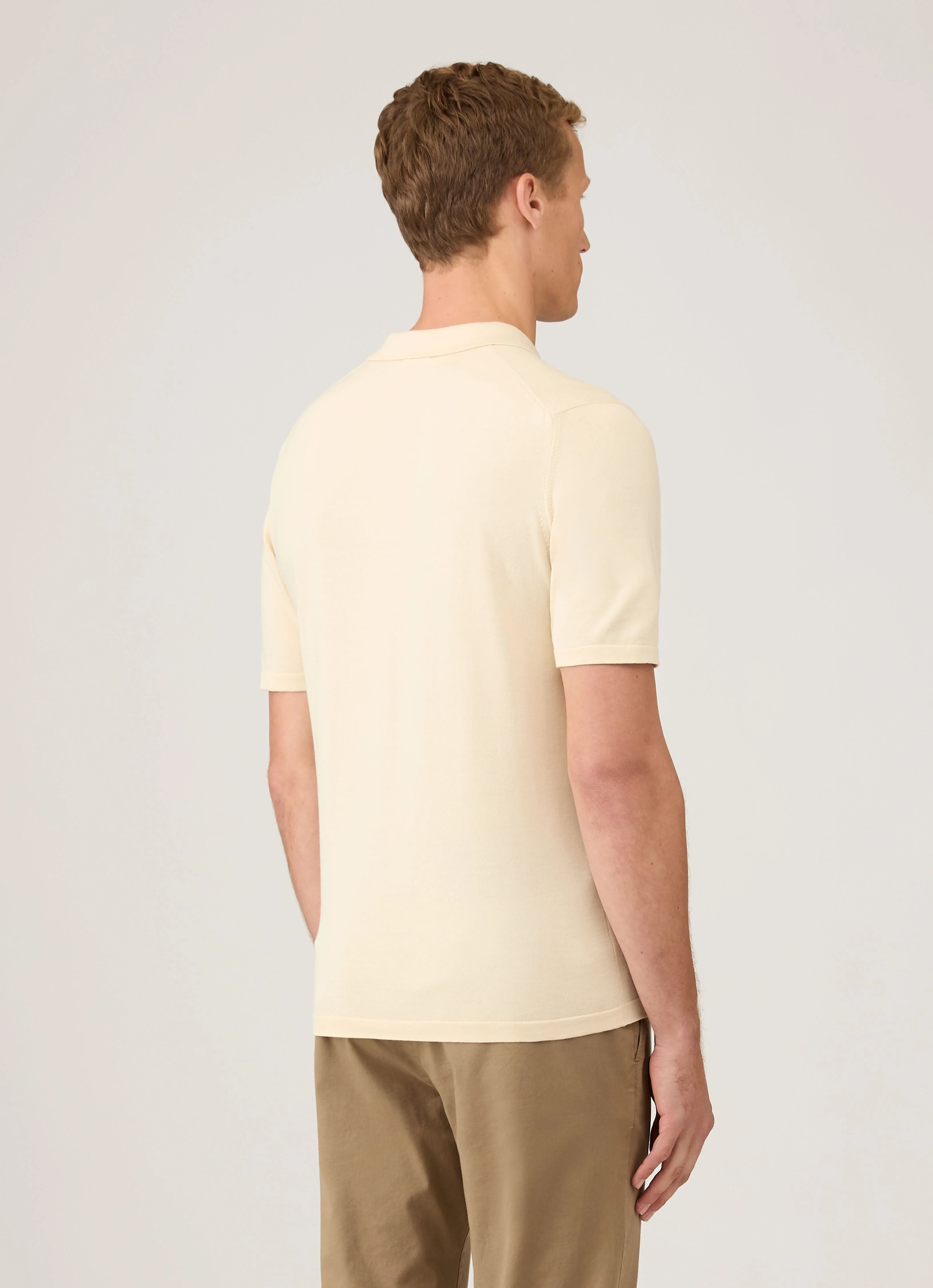 Men's Sea Island Cotton Knit Polo Shirt in Undyed - Image 5