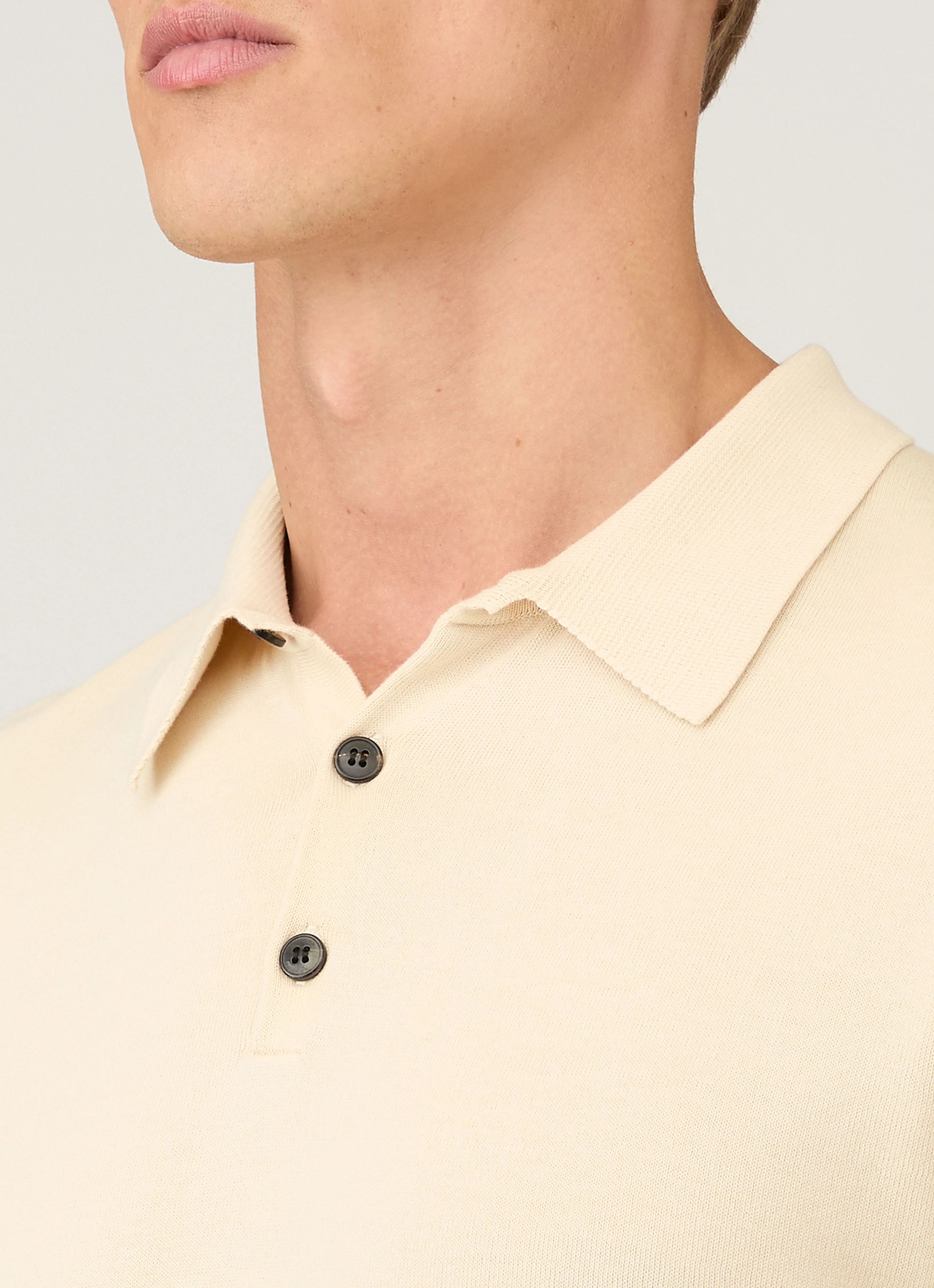 Men's Sea Island Cotton Knit Polo Shirt in Undyed - Image 6