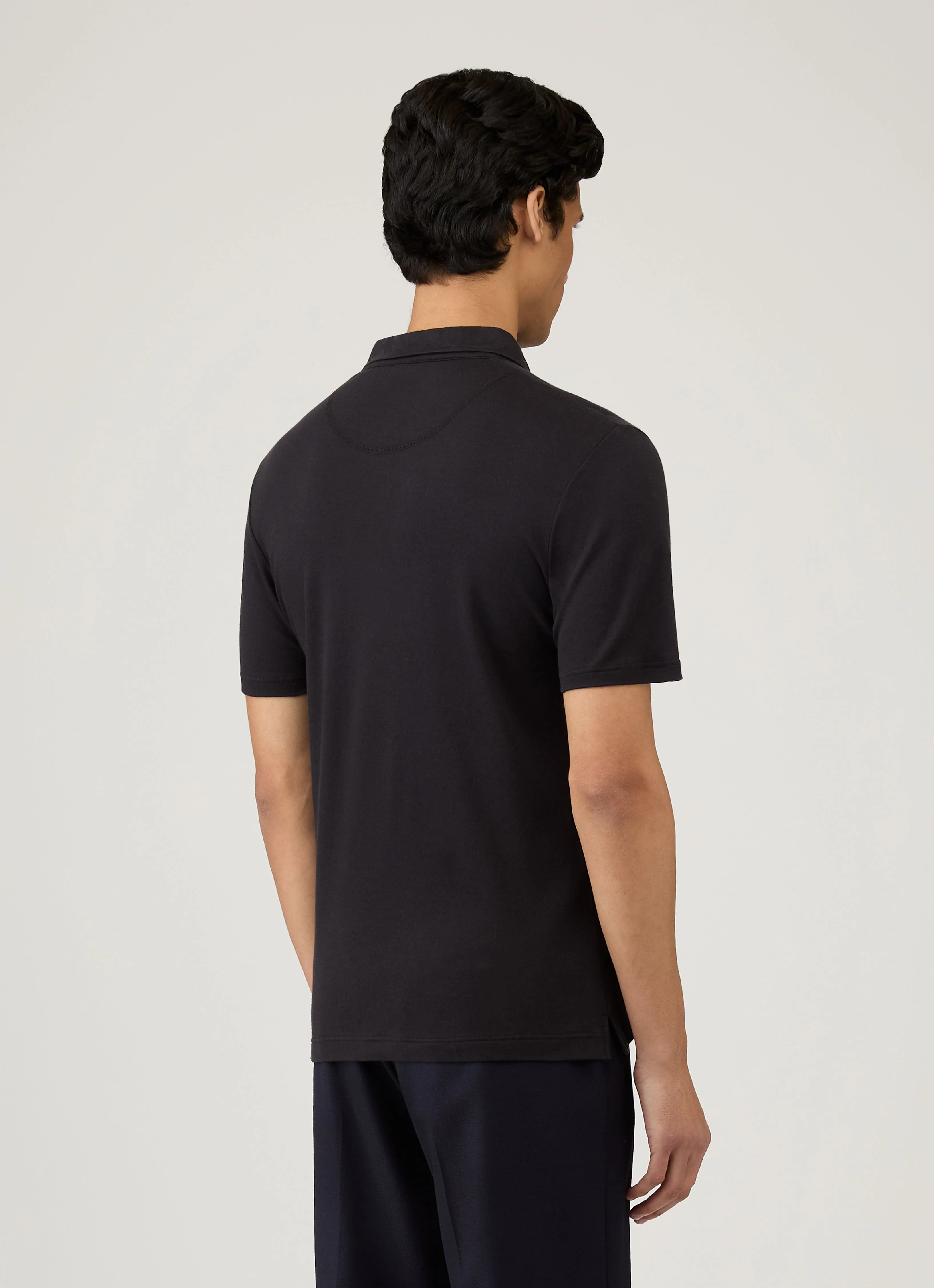 Men's Sea Island Cotton Jersey Polo Shirt in Black - Image 5