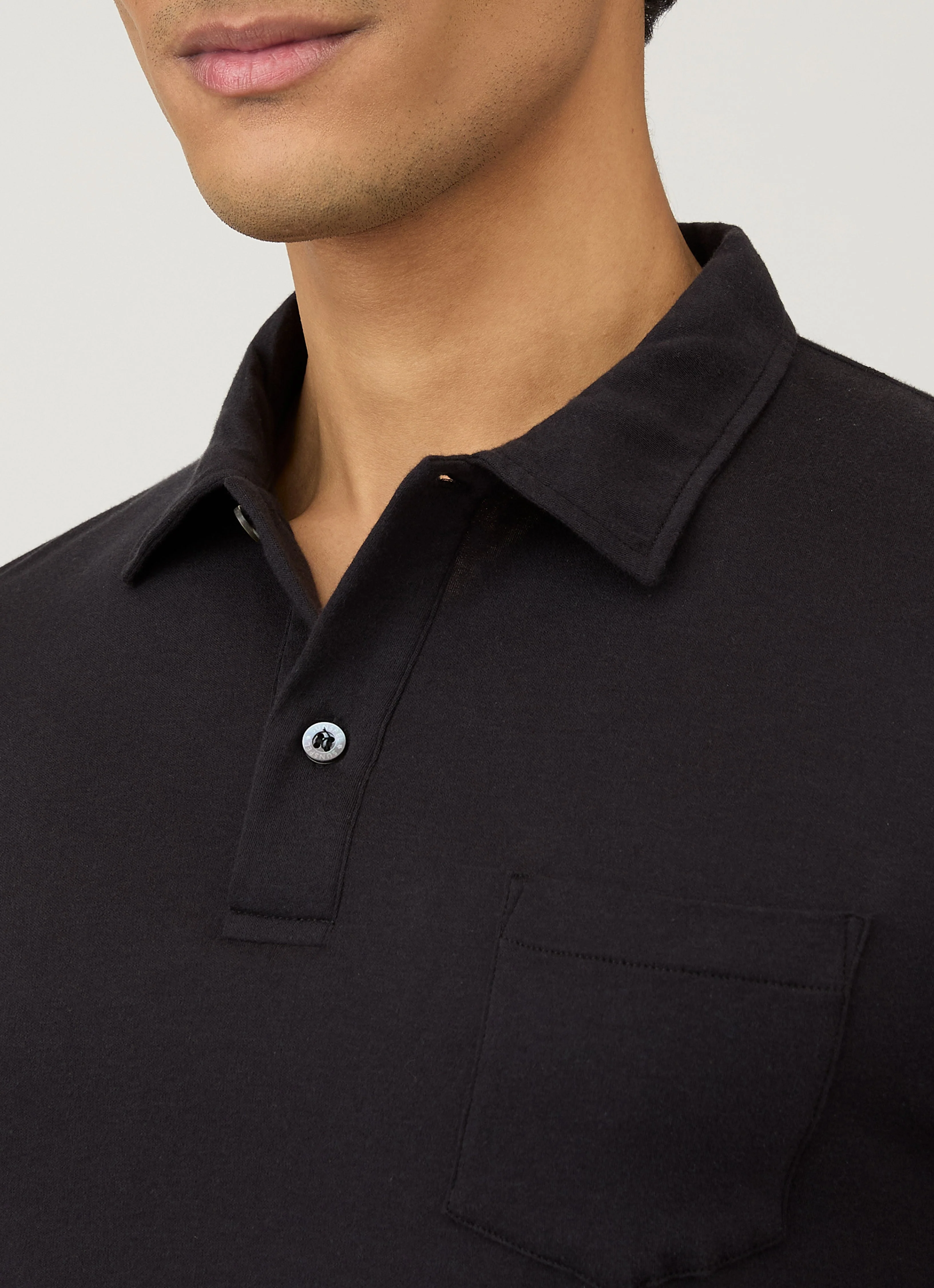 Men's Sea Island Cotton Jersey Polo Shirt in Black - Image 6