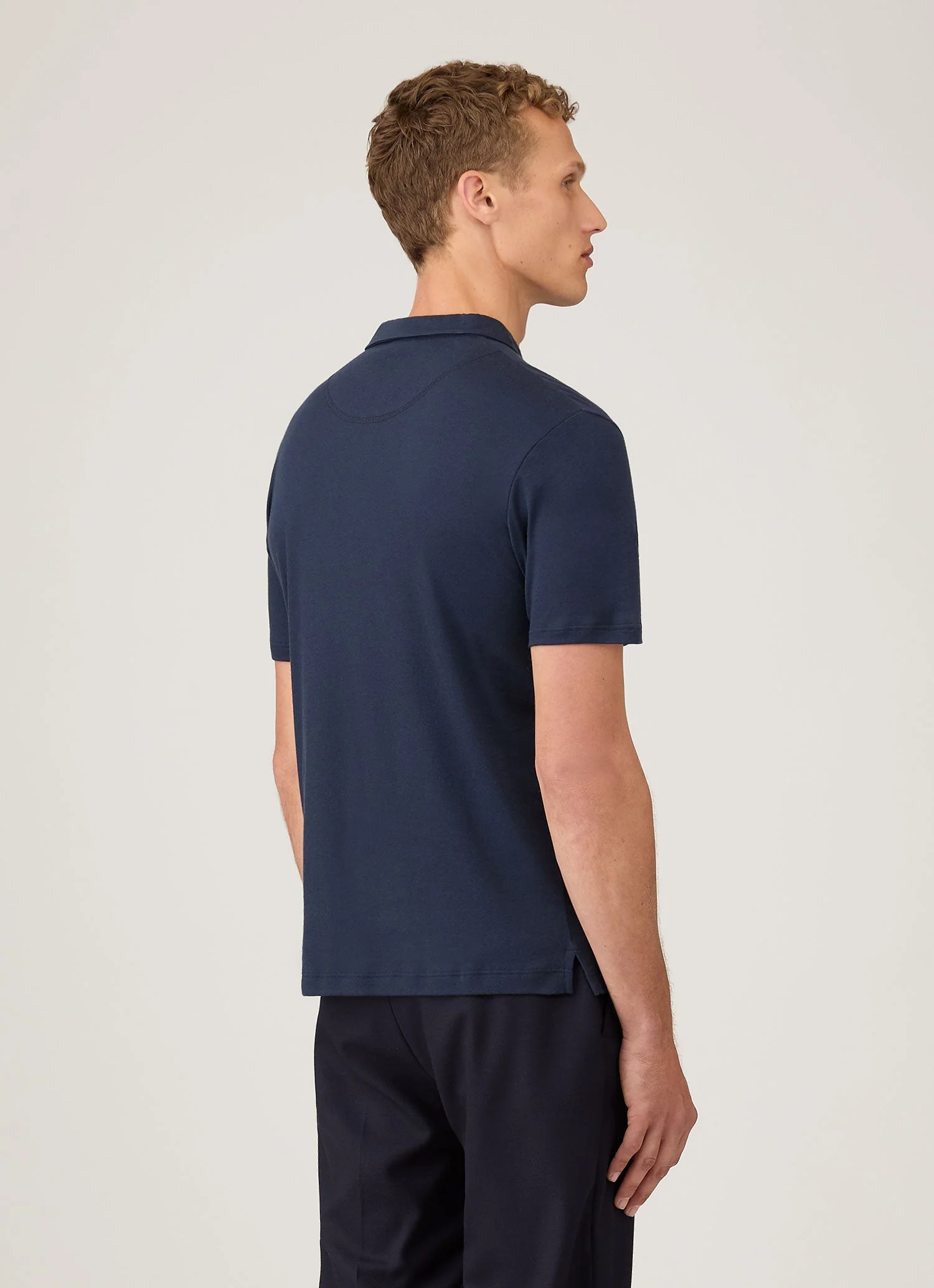 Men's Sea Island Cotton Jersey Polo Shirt in Navy - Image 5