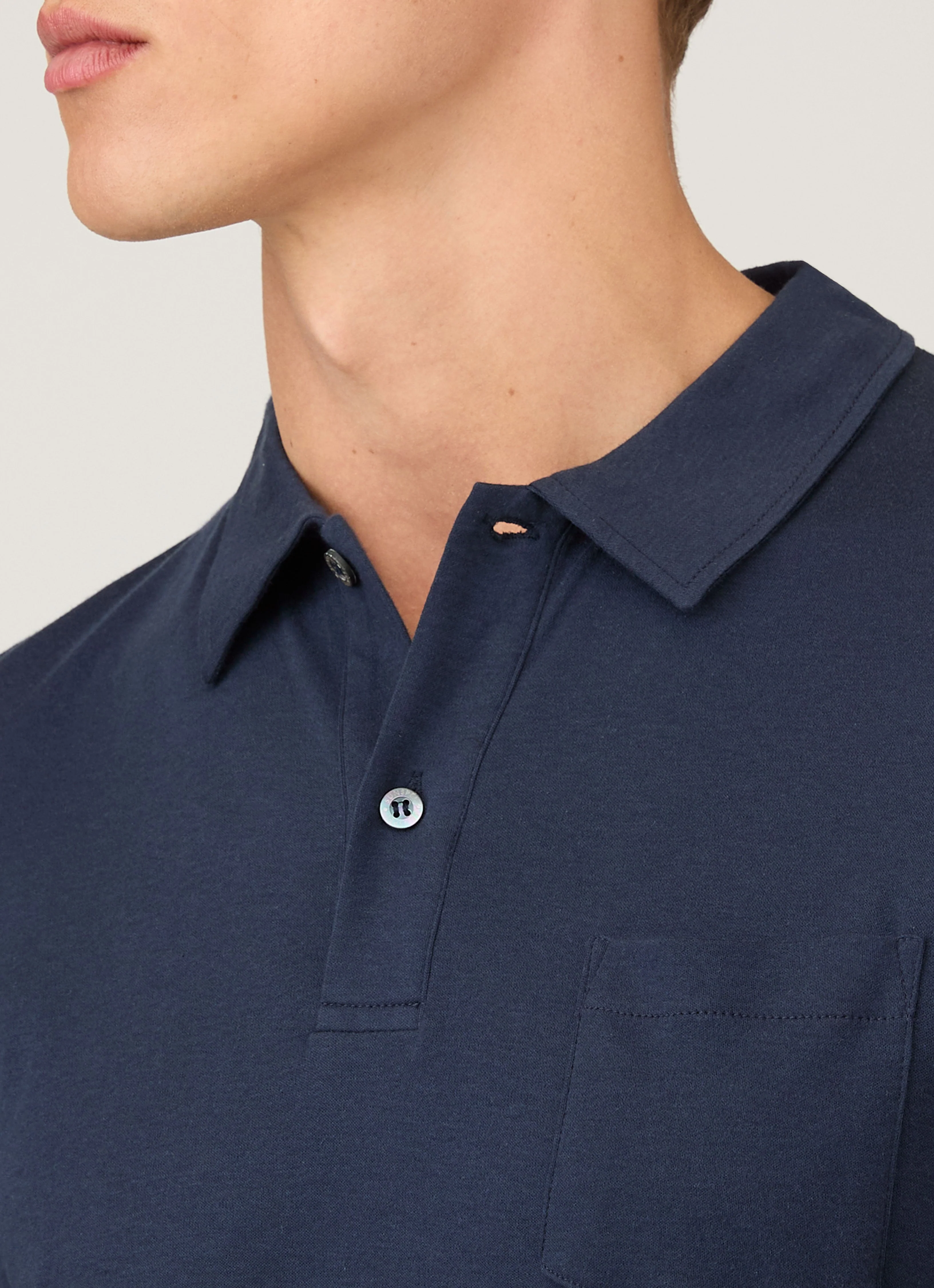Men's Sea Island Cotton Jersey Polo Shirt in Navy - Image 6