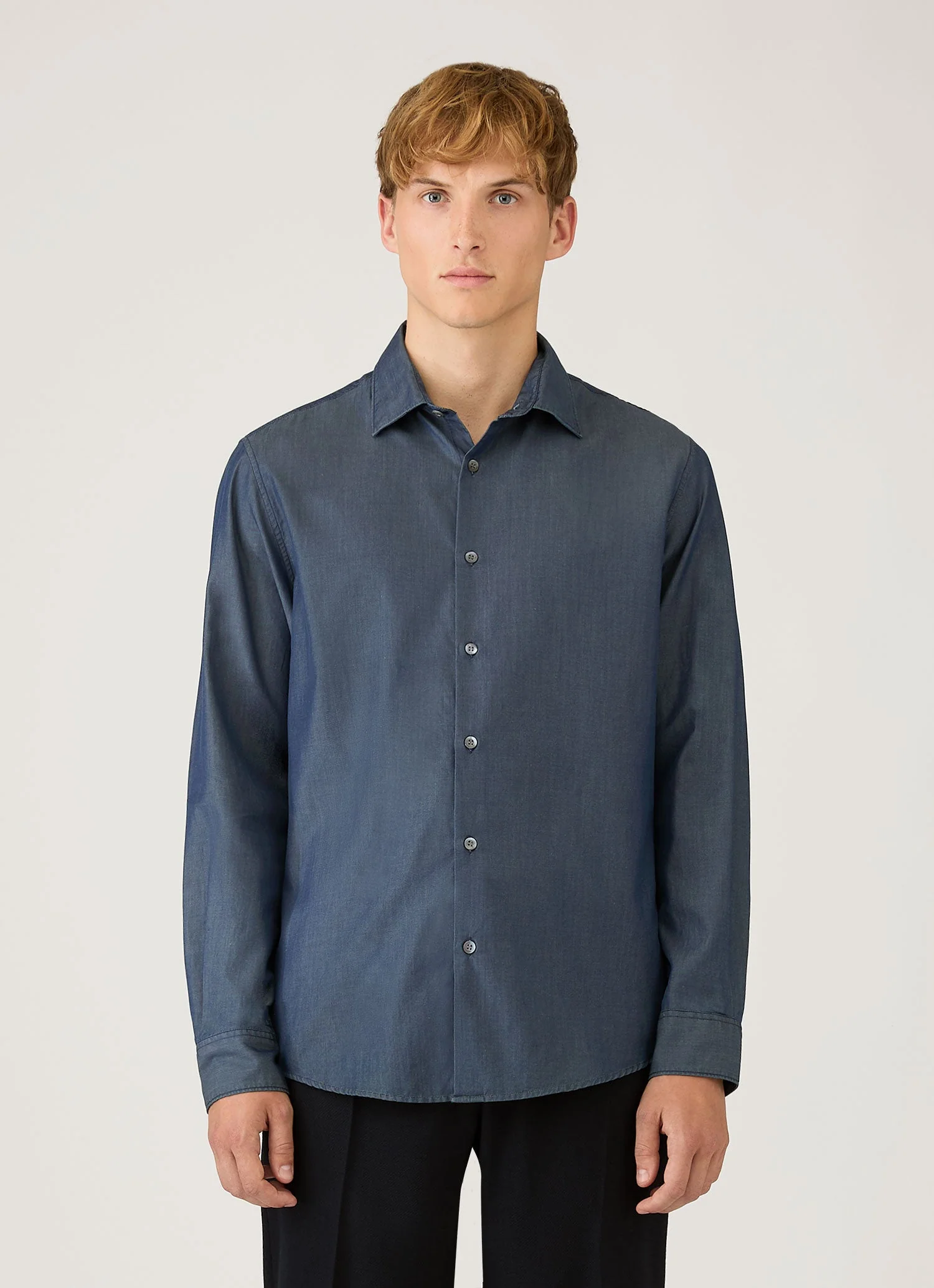 Men's Sea Island Cotton Shirt in Indigo - Image 2