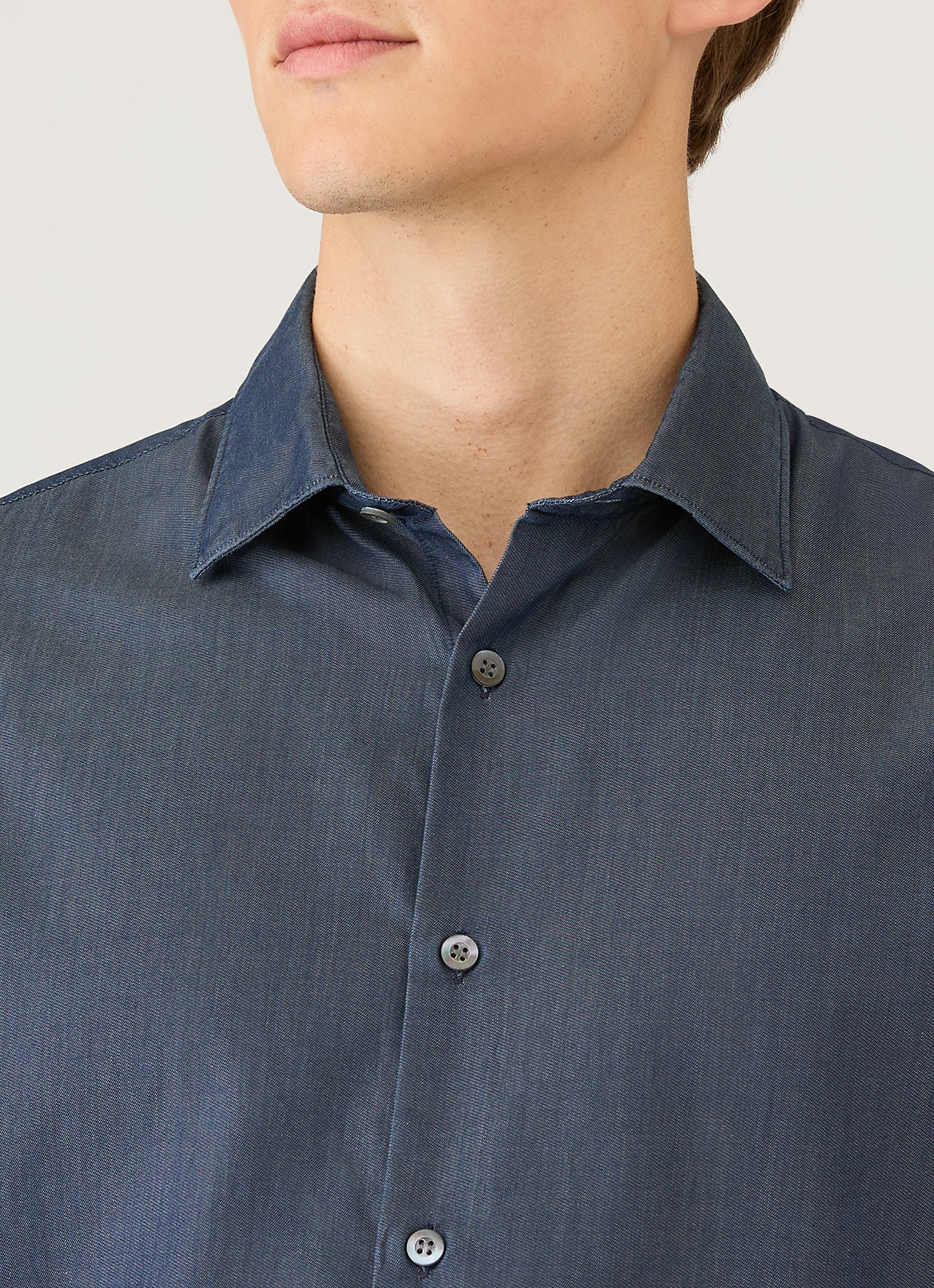 Men's Sea Island Cotton Shirt in Indigo - Image 6