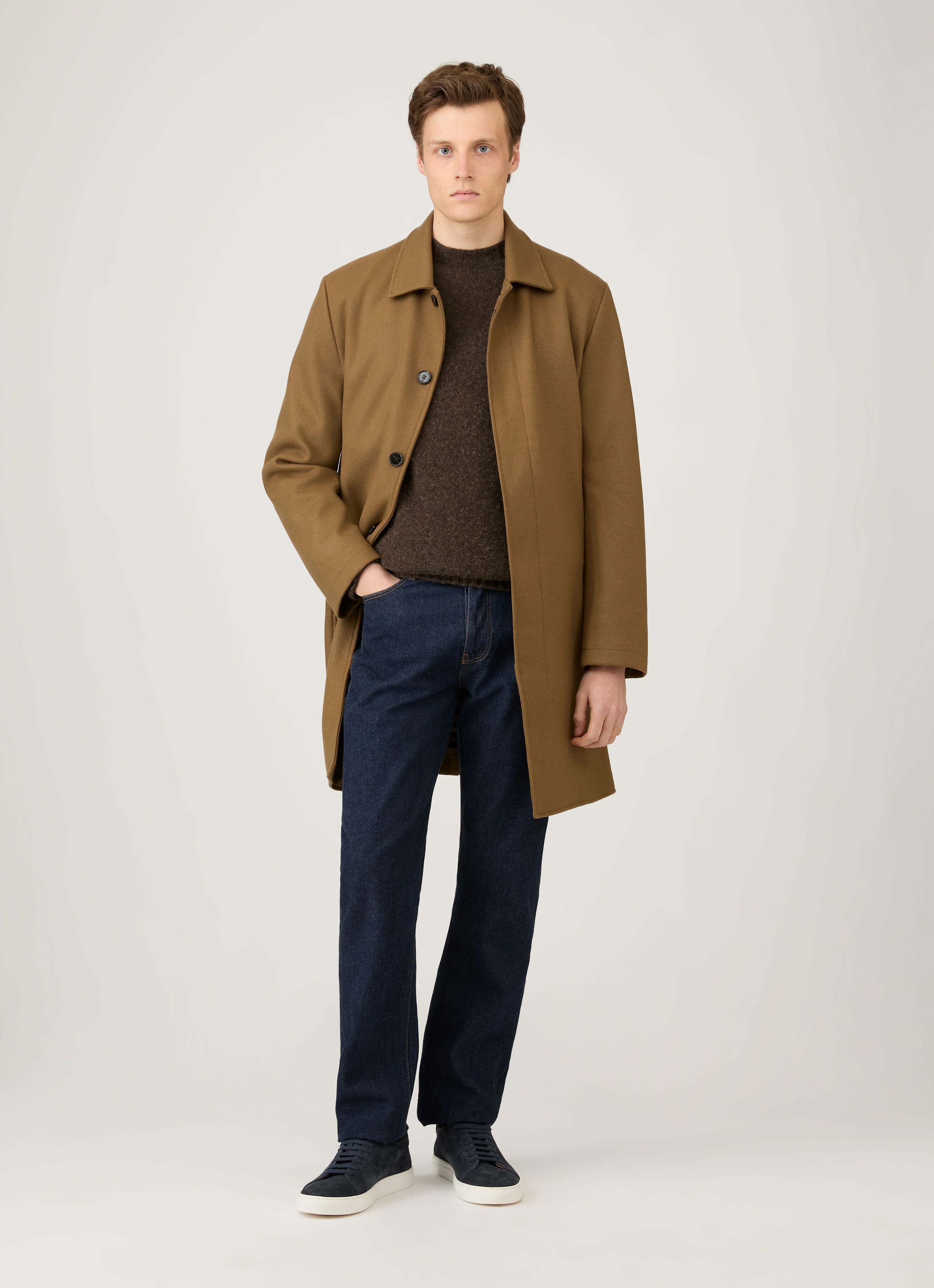 Men's Shetland Crew Neck Jumper in Bark - Image 3