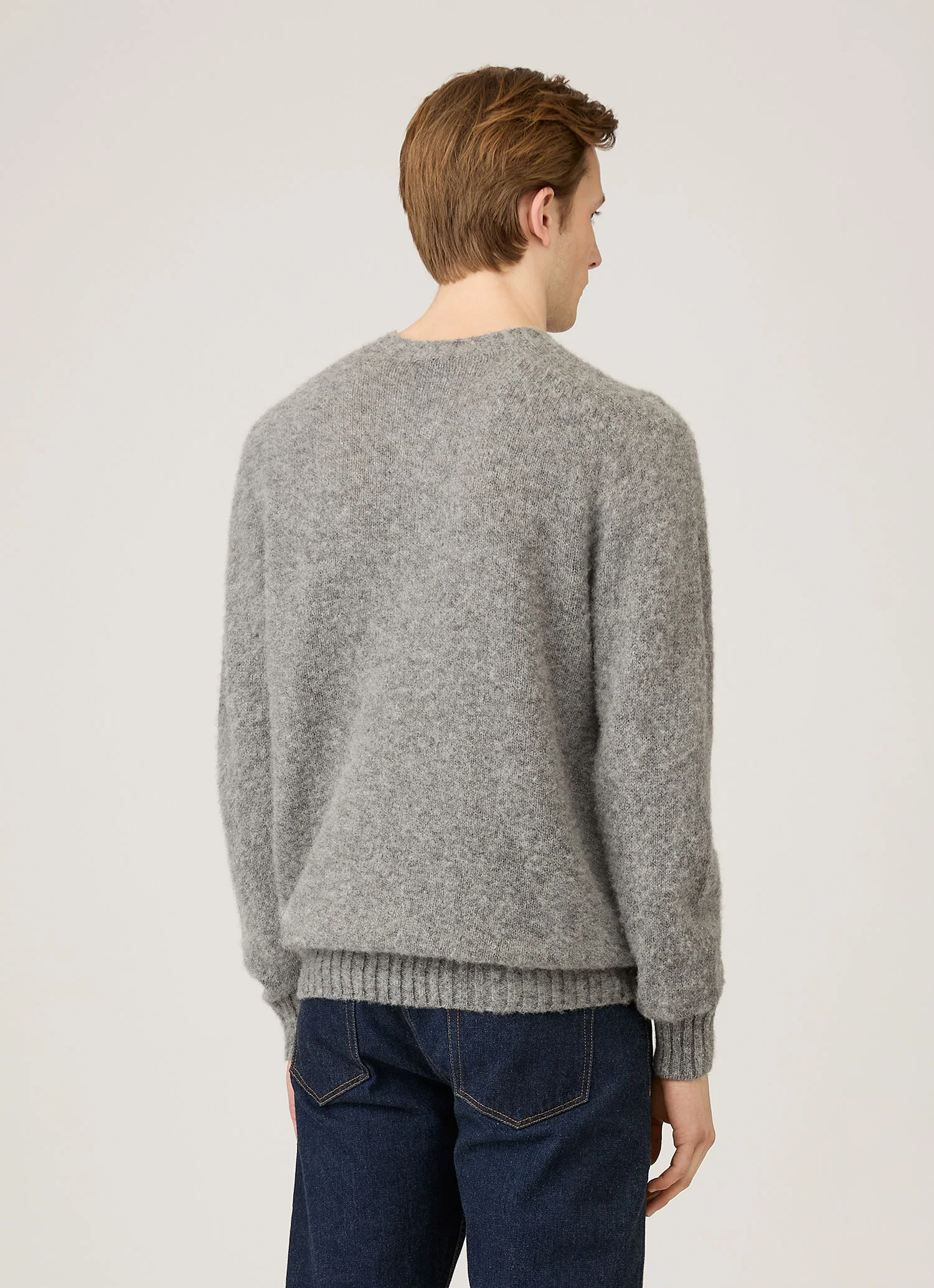 Men's Shetland Crew Neck Jumper in Mid Grey Melange - Image 5